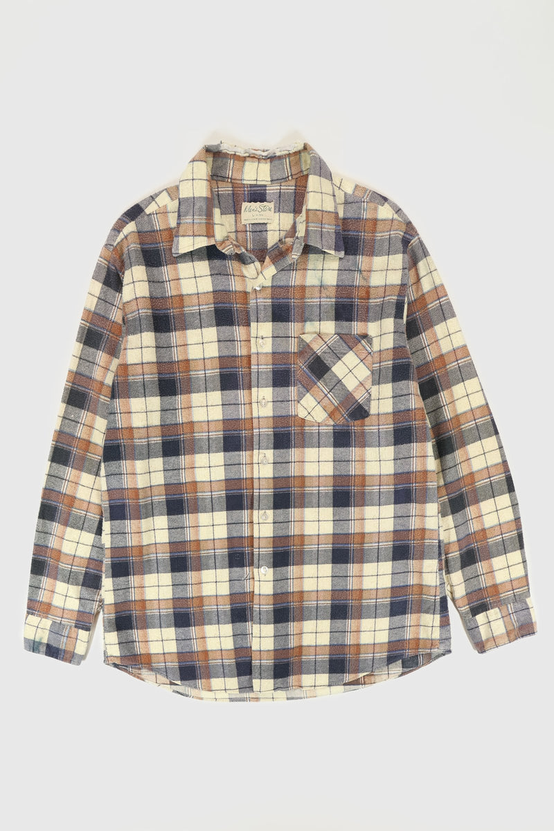Vintage Frayed Plaid Button-Down Shirt