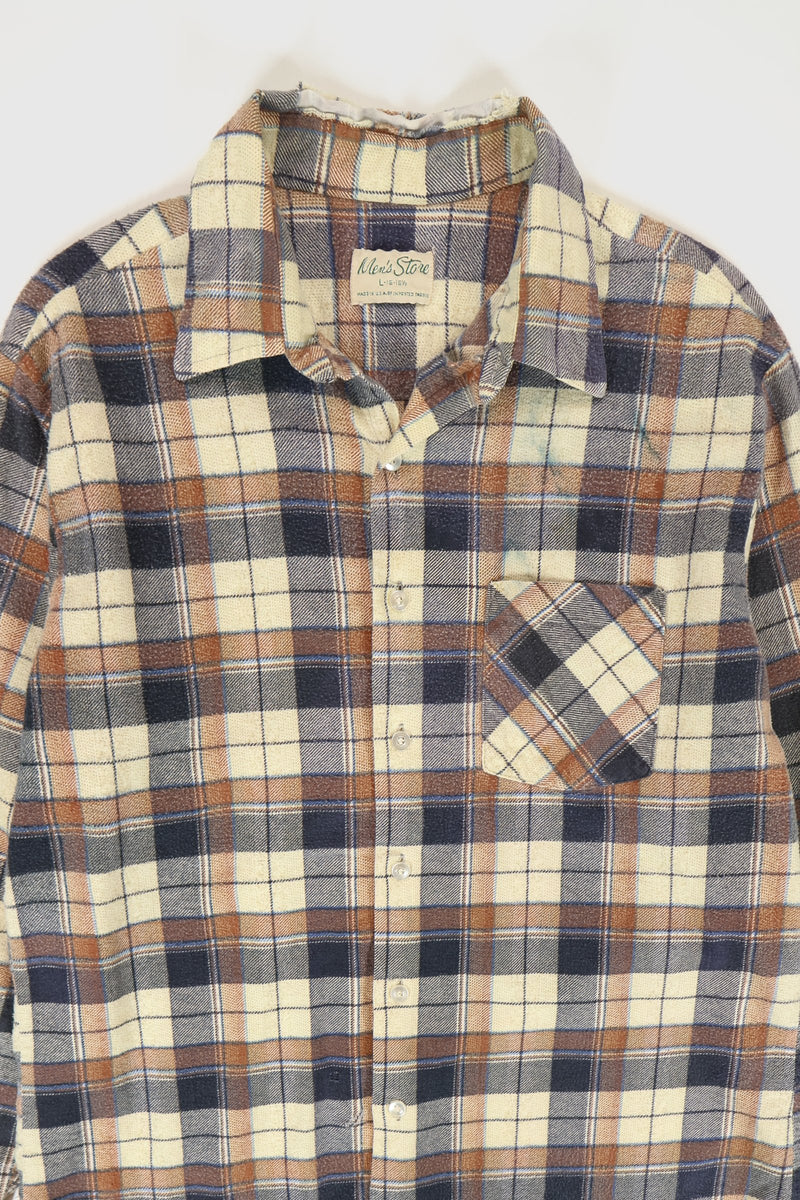 Vintage Frayed Plaid Button-Down Shirt
