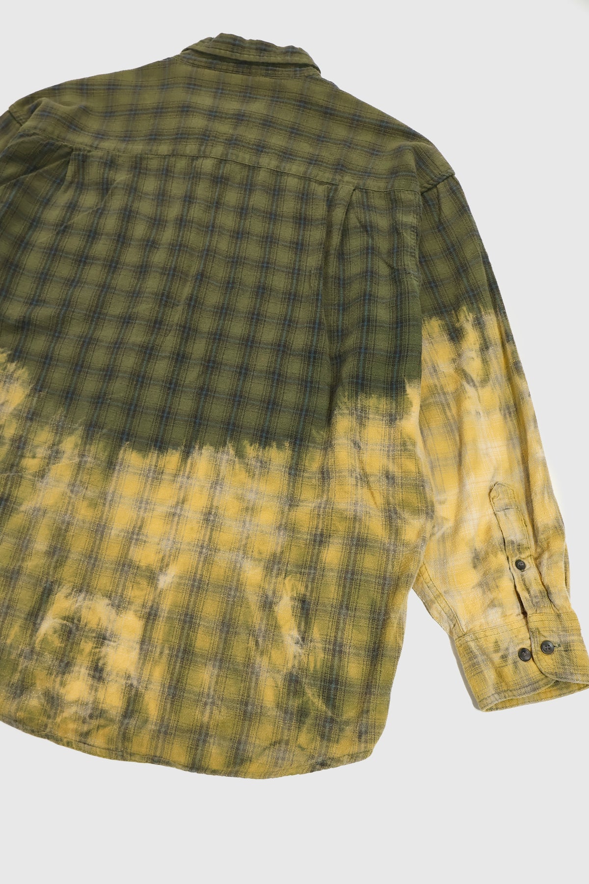 Vintage Green Plaid 50/50 Bleach Button-Down Shirt Image 5