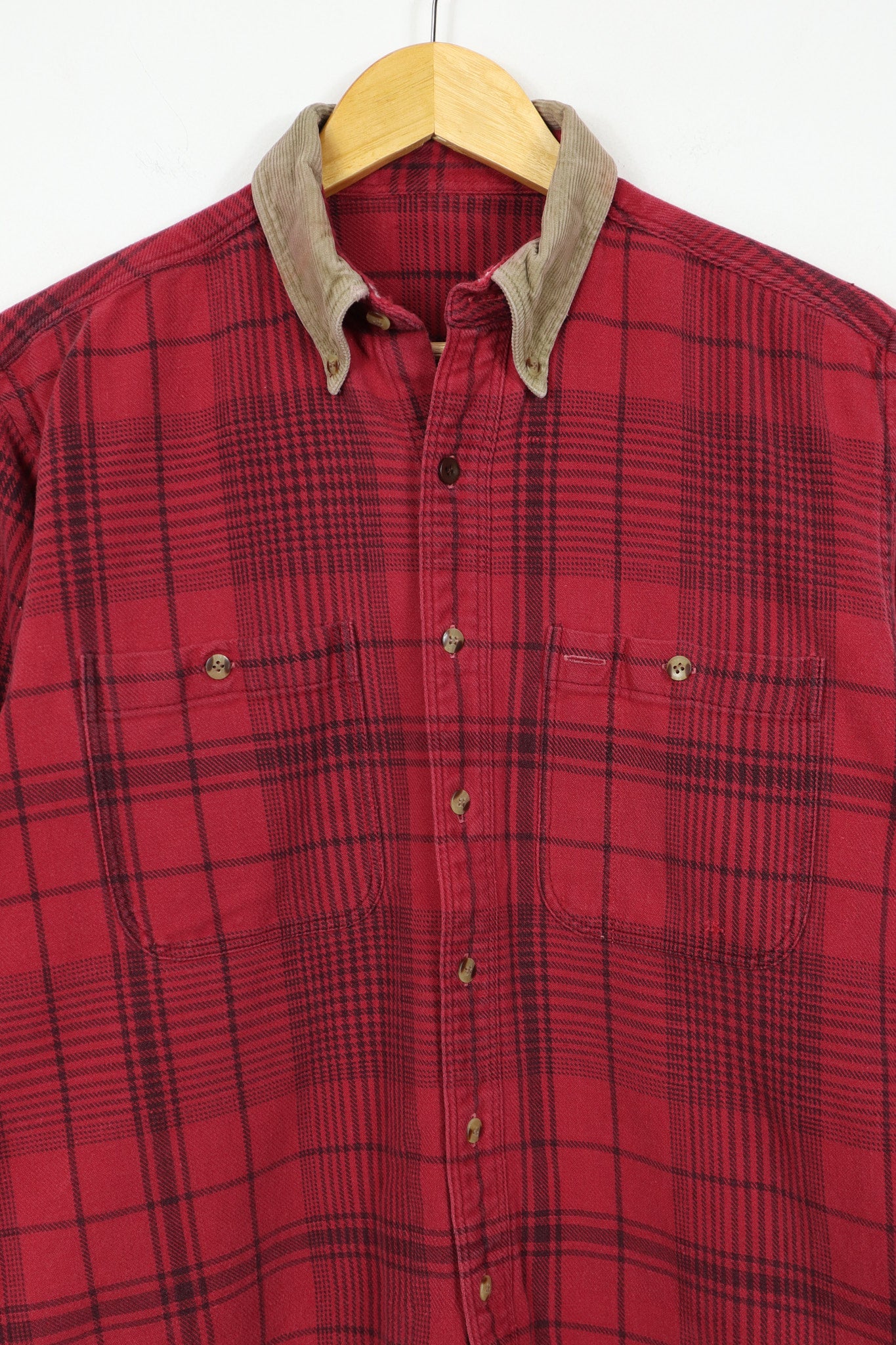 Vintage Frayed Corduroy Collar Button-Down Shirt