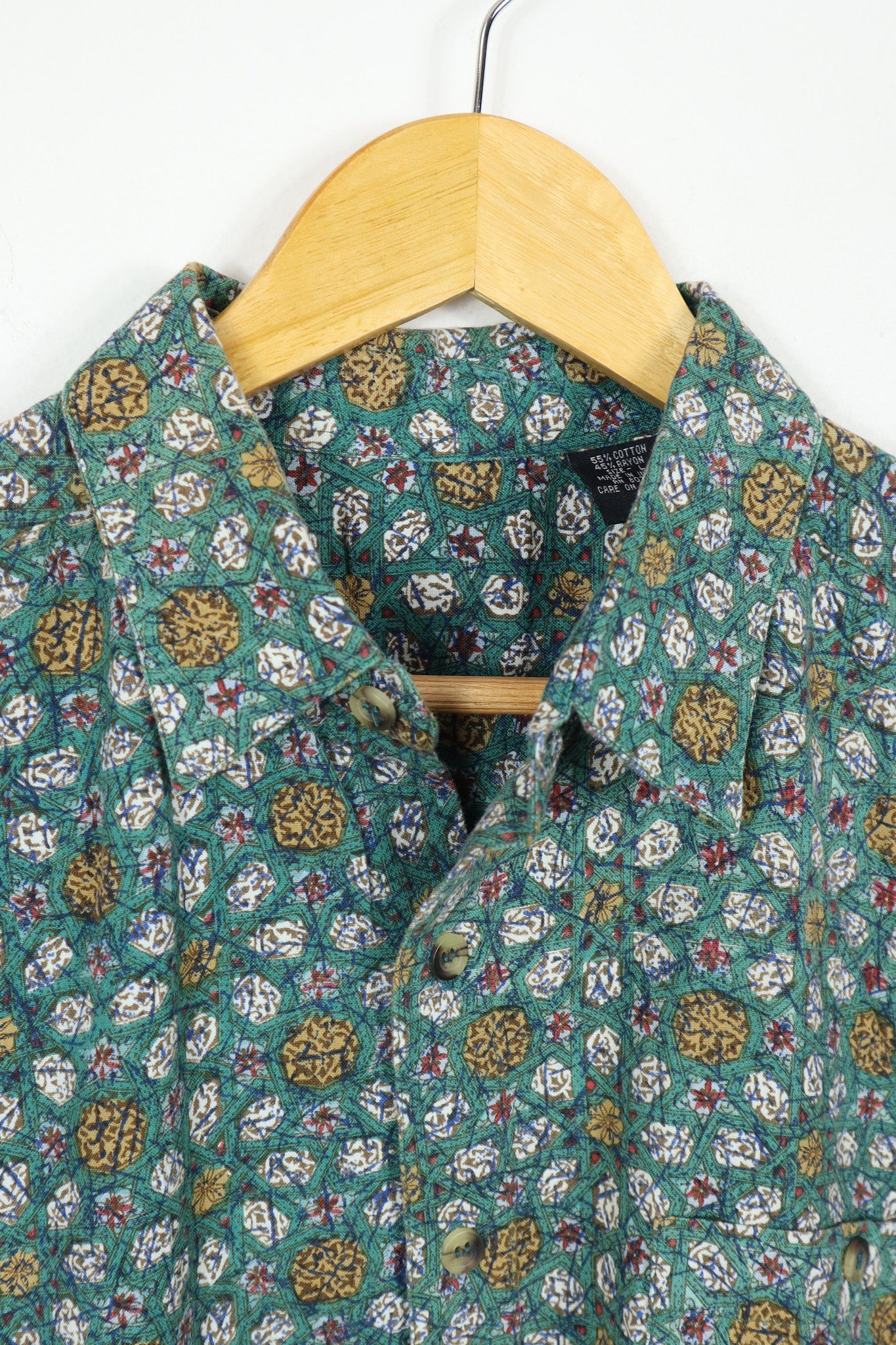 Short Sleeve Patterned Button-Down Shirt