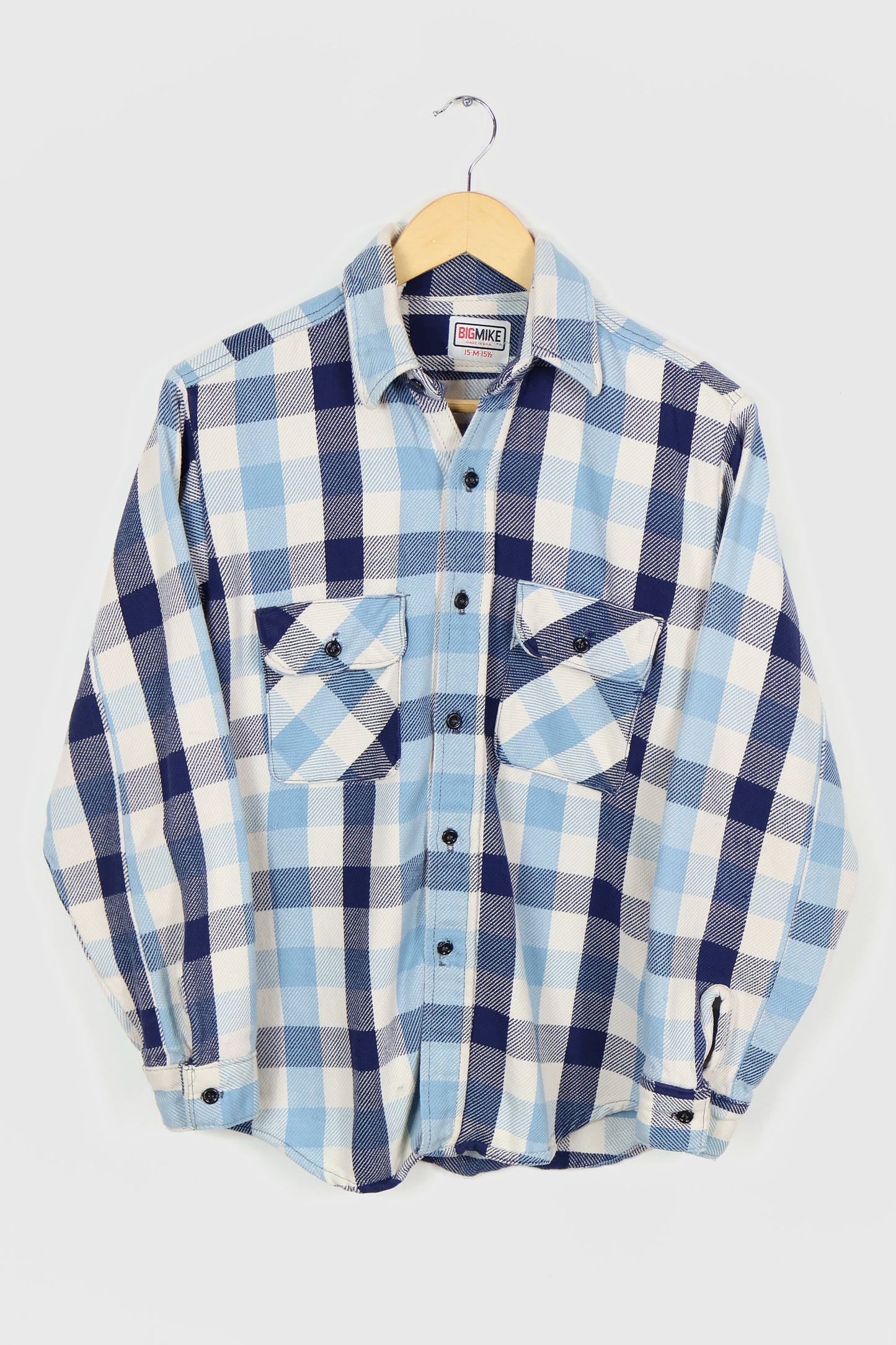 Vintage Blue Plaid Woven Button-Down Shirt
