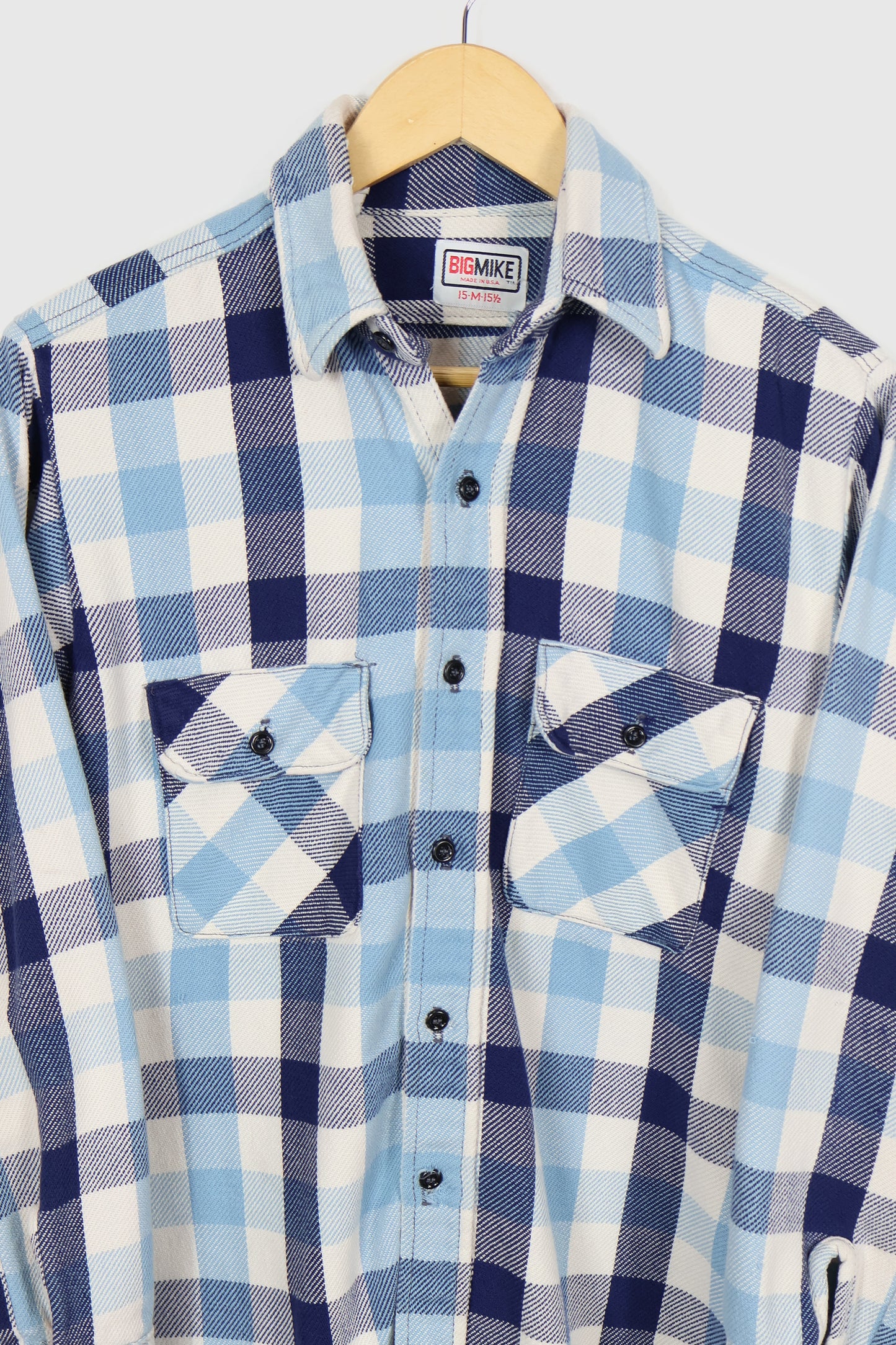 Vintage Blue Plaid Woven Button-Down Shirt