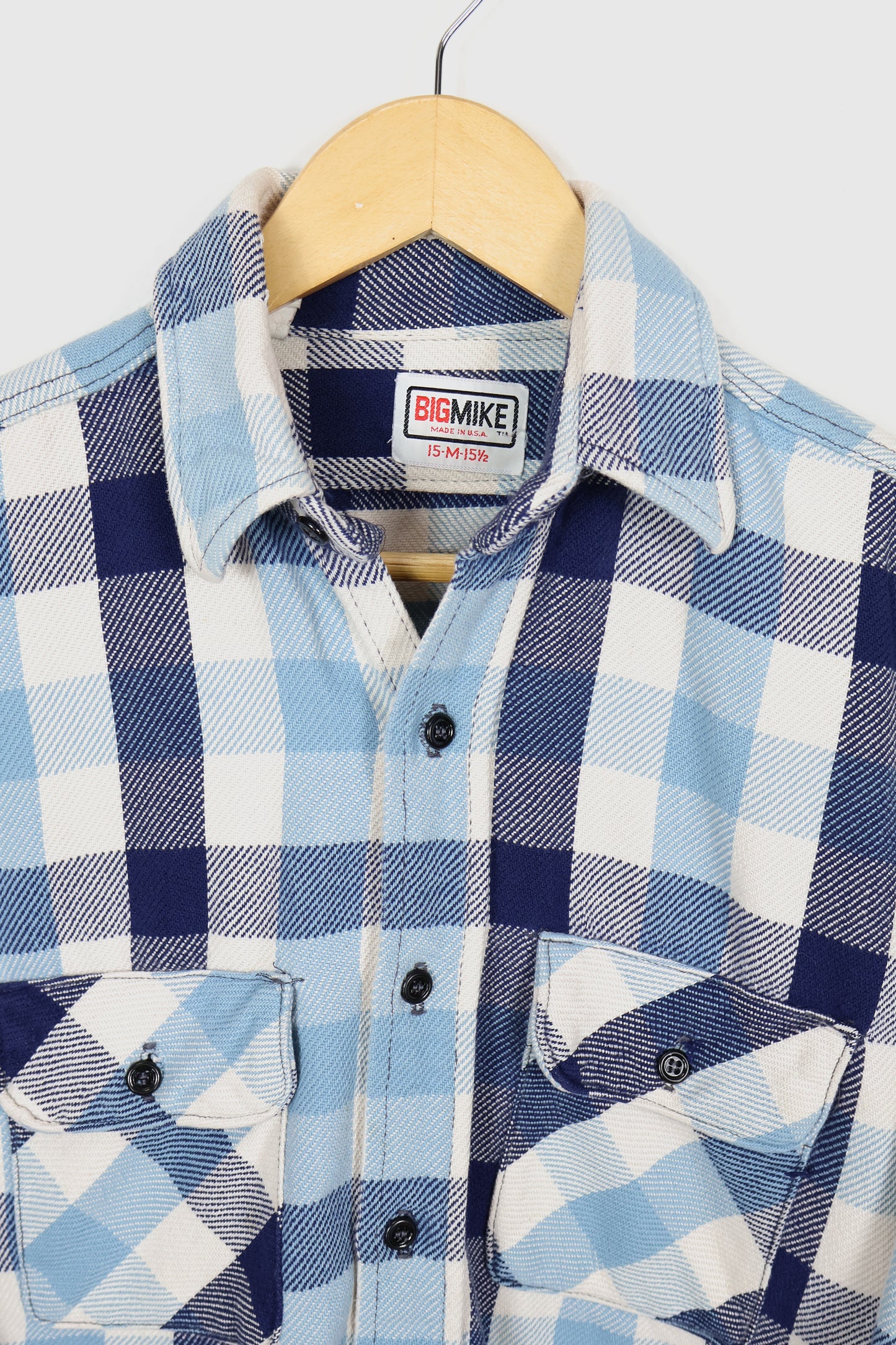 Vintage Blue Plaid Woven Button-Down Shirt