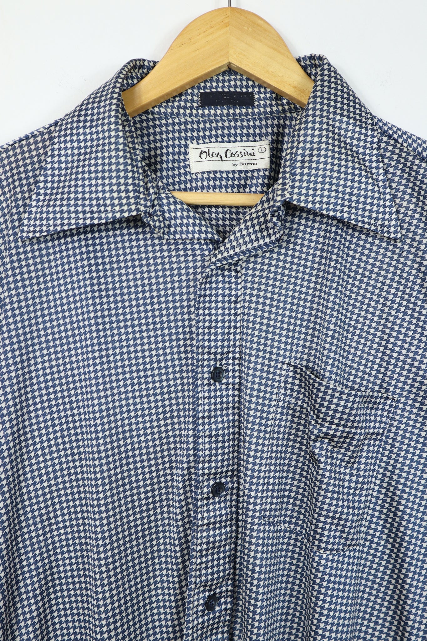 Vintage Blue Houndstooth Silky Button-Down