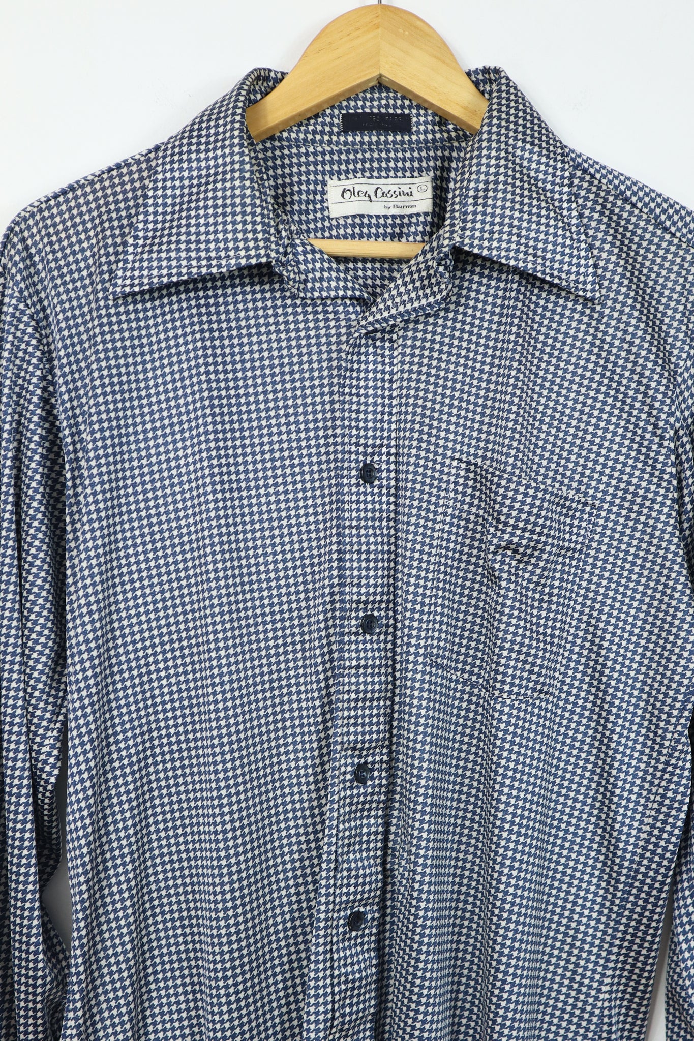 Vintage Blue Houndstooth Silky Button-Down