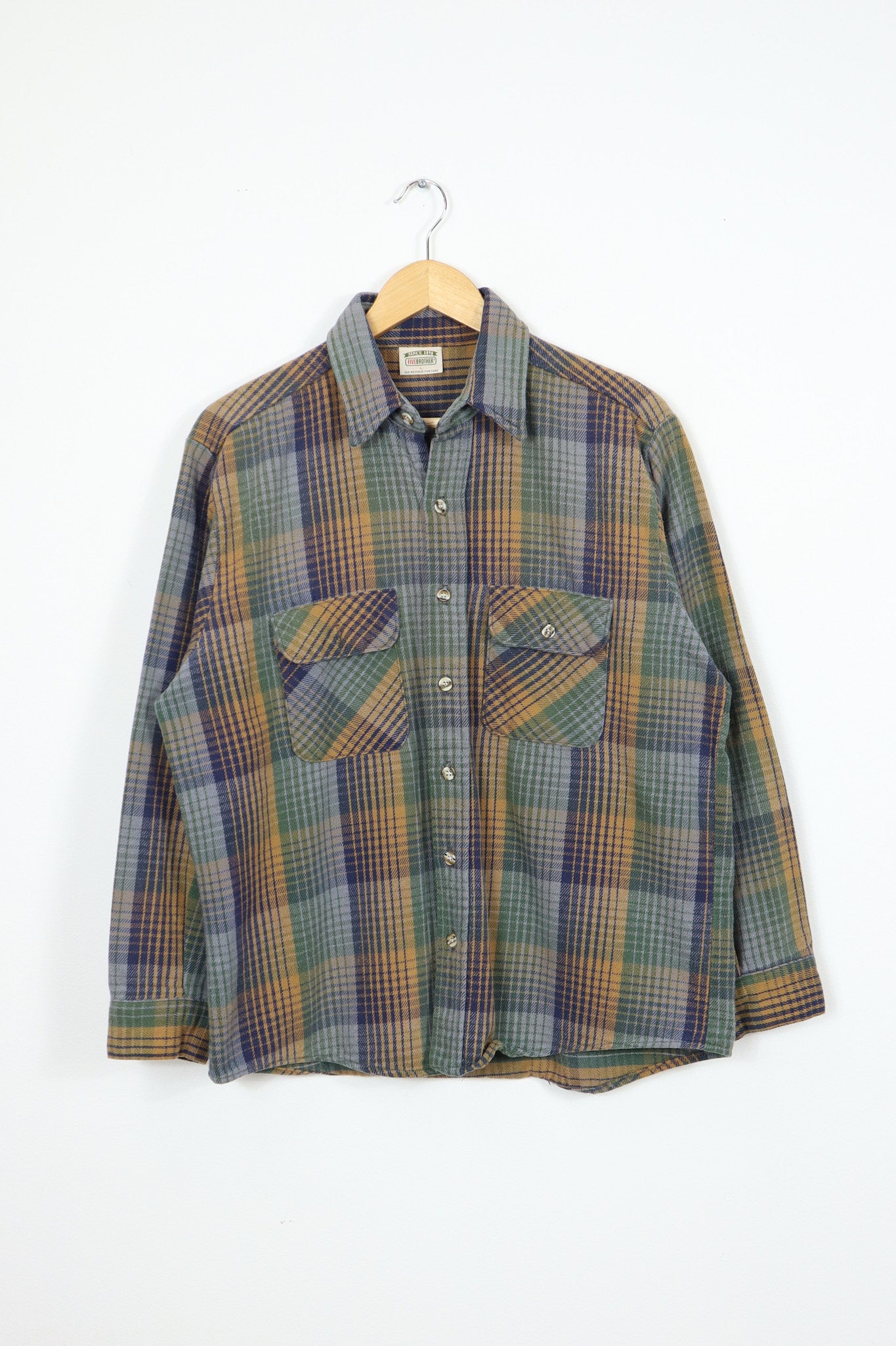 Vintage Heavyweight Green Plaid Button-Down Shirt