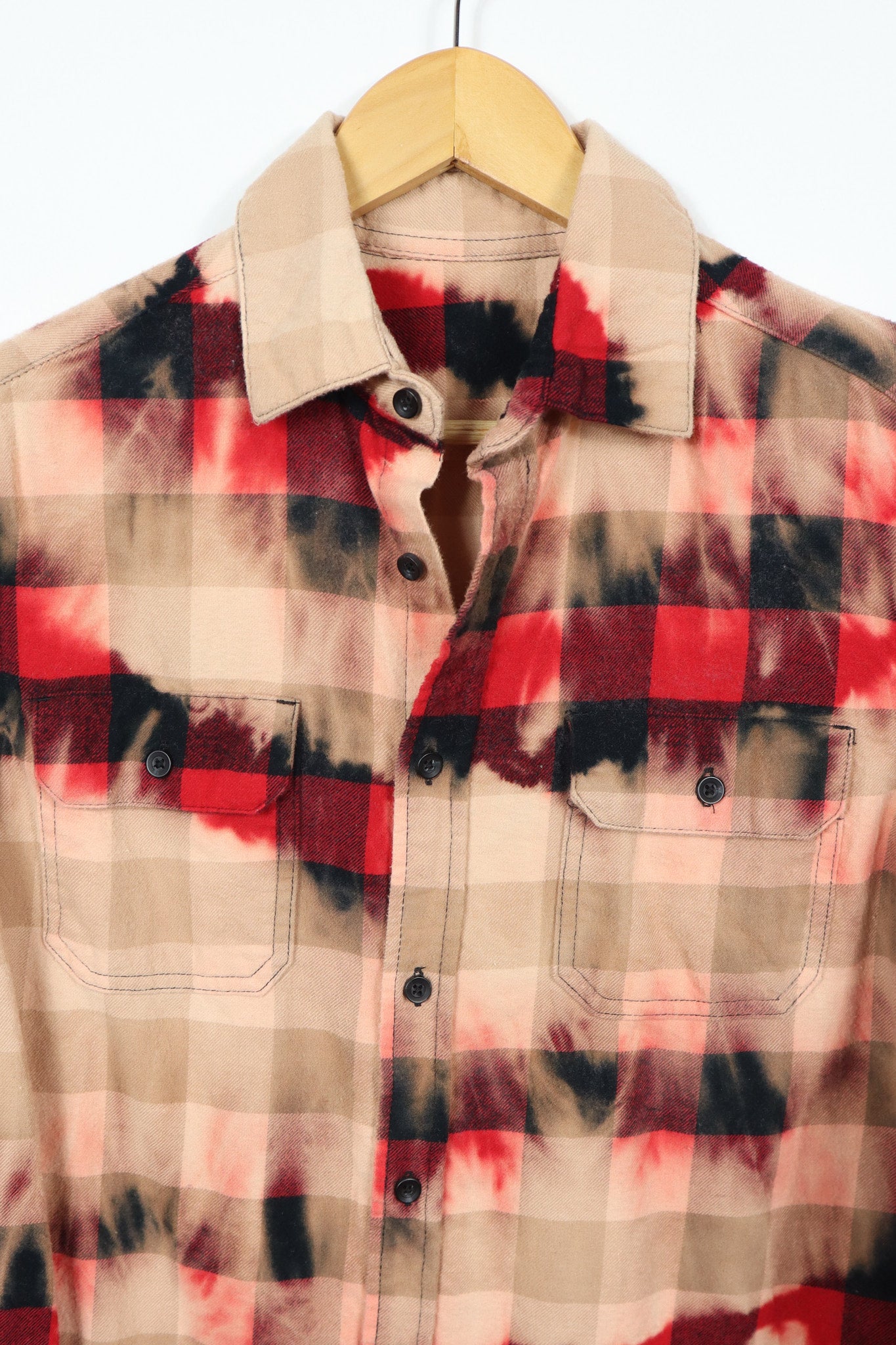 Vintage Red Bleach Flannel Button-Down 04