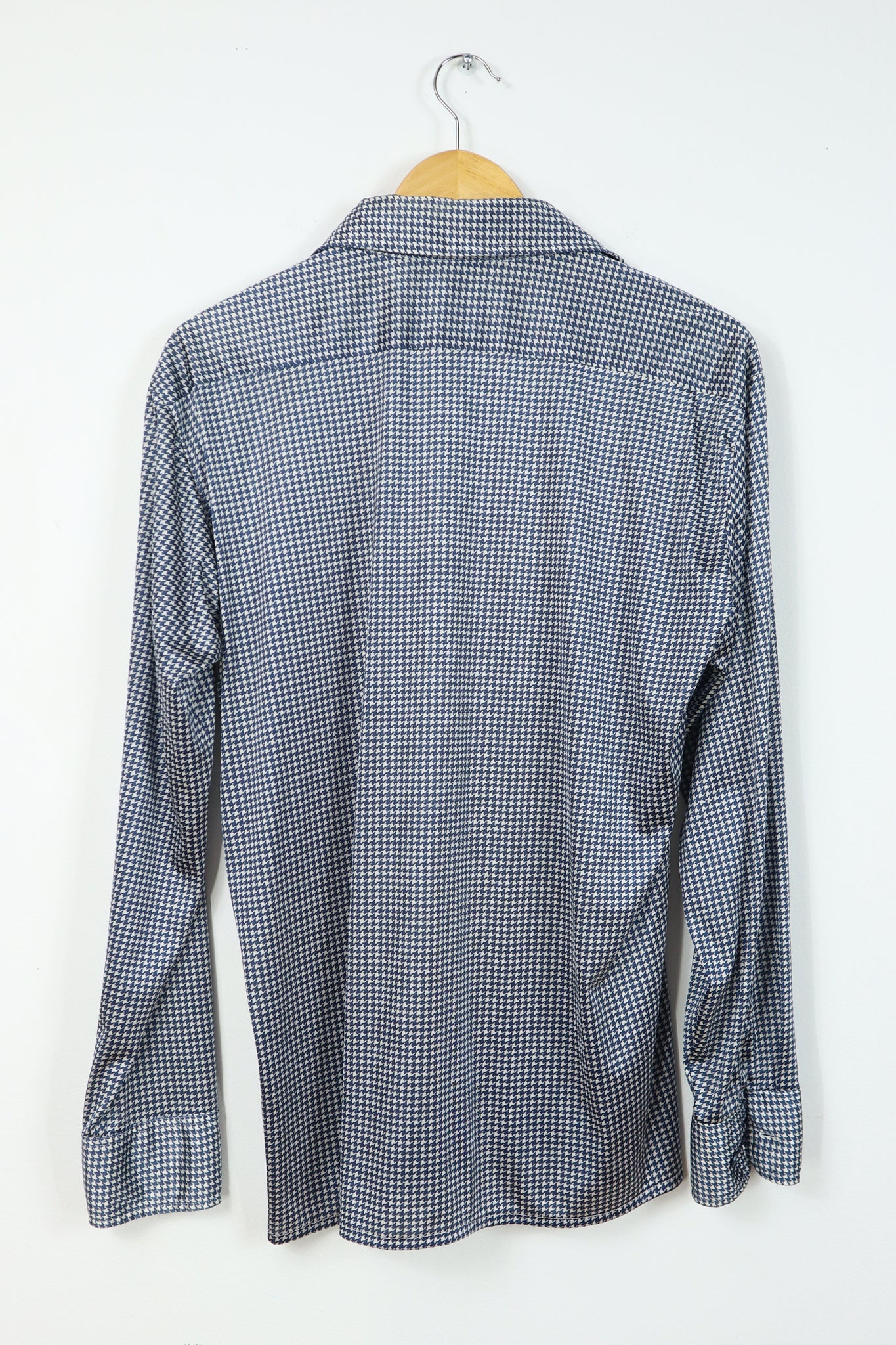 Vintage Blue Houndstooth Silky Button-Down