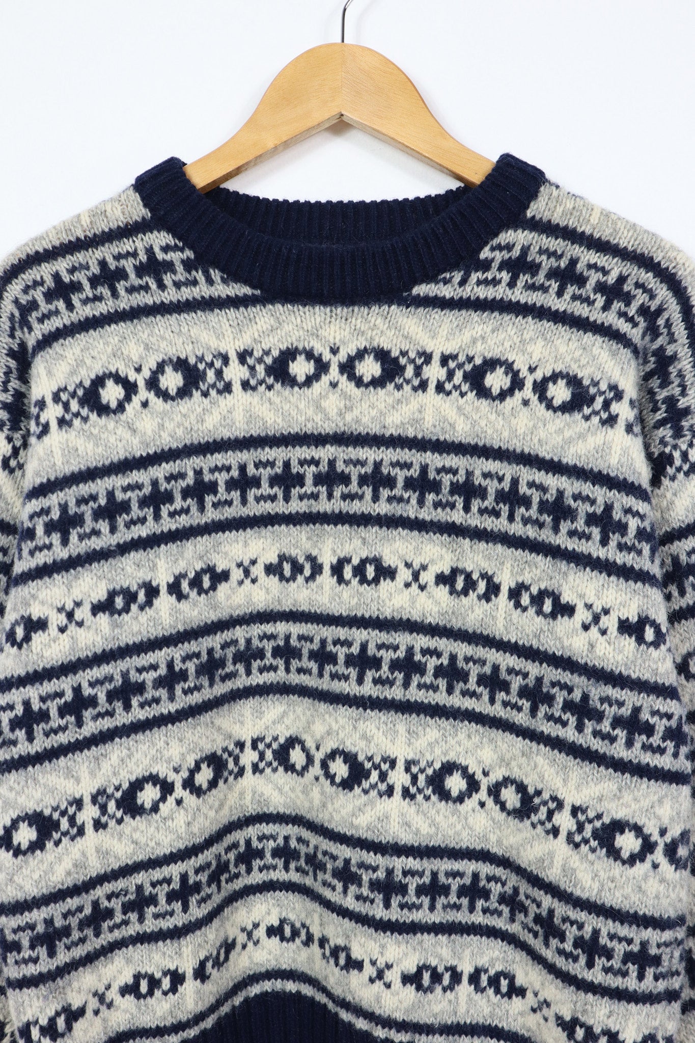 Vintage Blue Pattern Wool Sweater