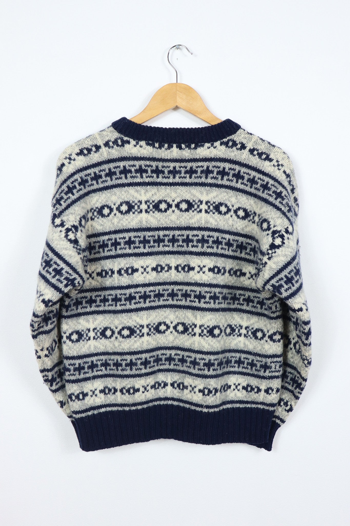 Vintage Blue Pattern Wool Sweater