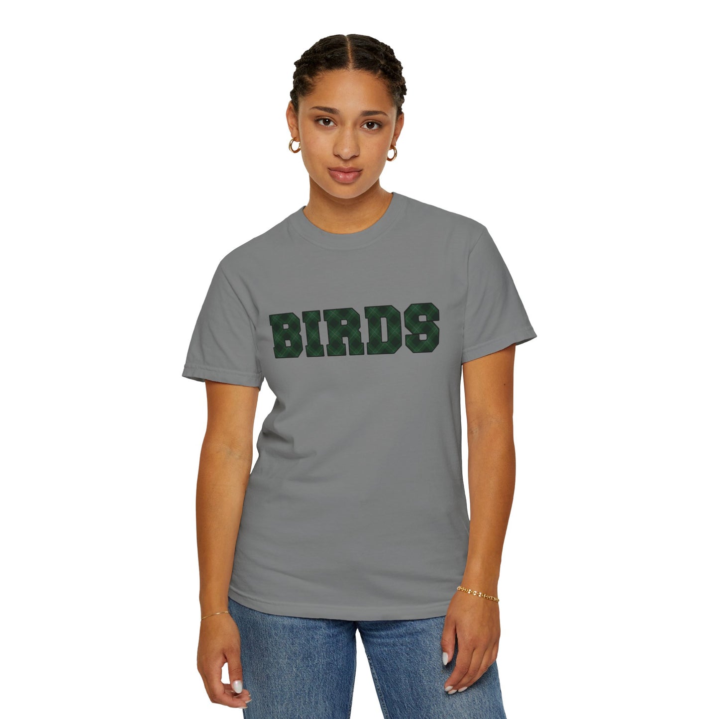 Birds Plaid Block Font Graphic Tee