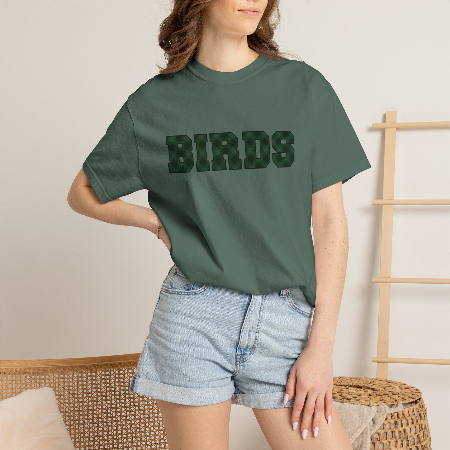 Birds Plaid Block Font Graphic Tee