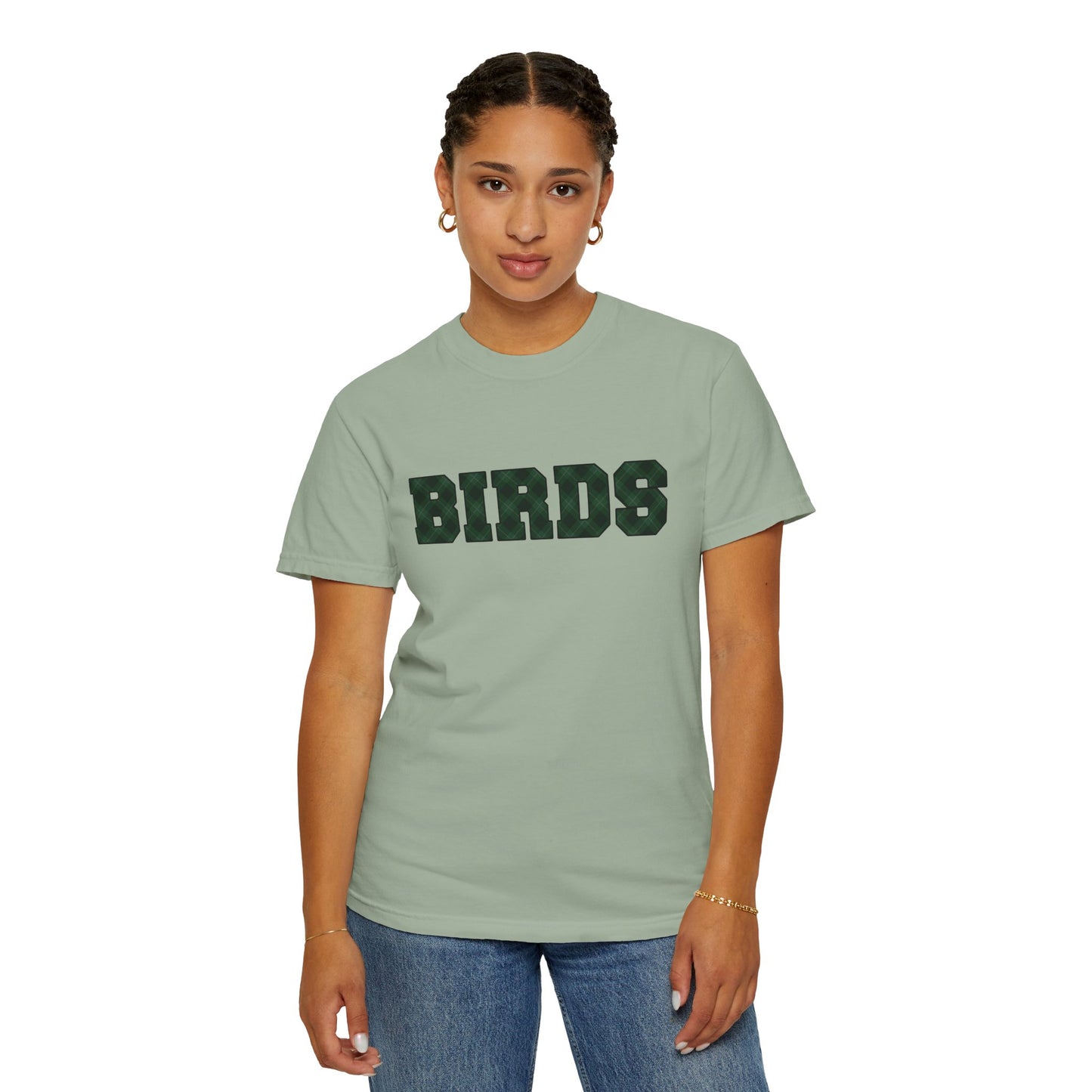 Birds Plaid Block Font Graphic Tee