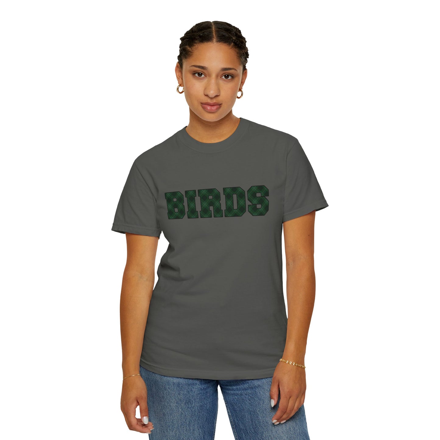 Birds Plaid Block Font Graphic Tee