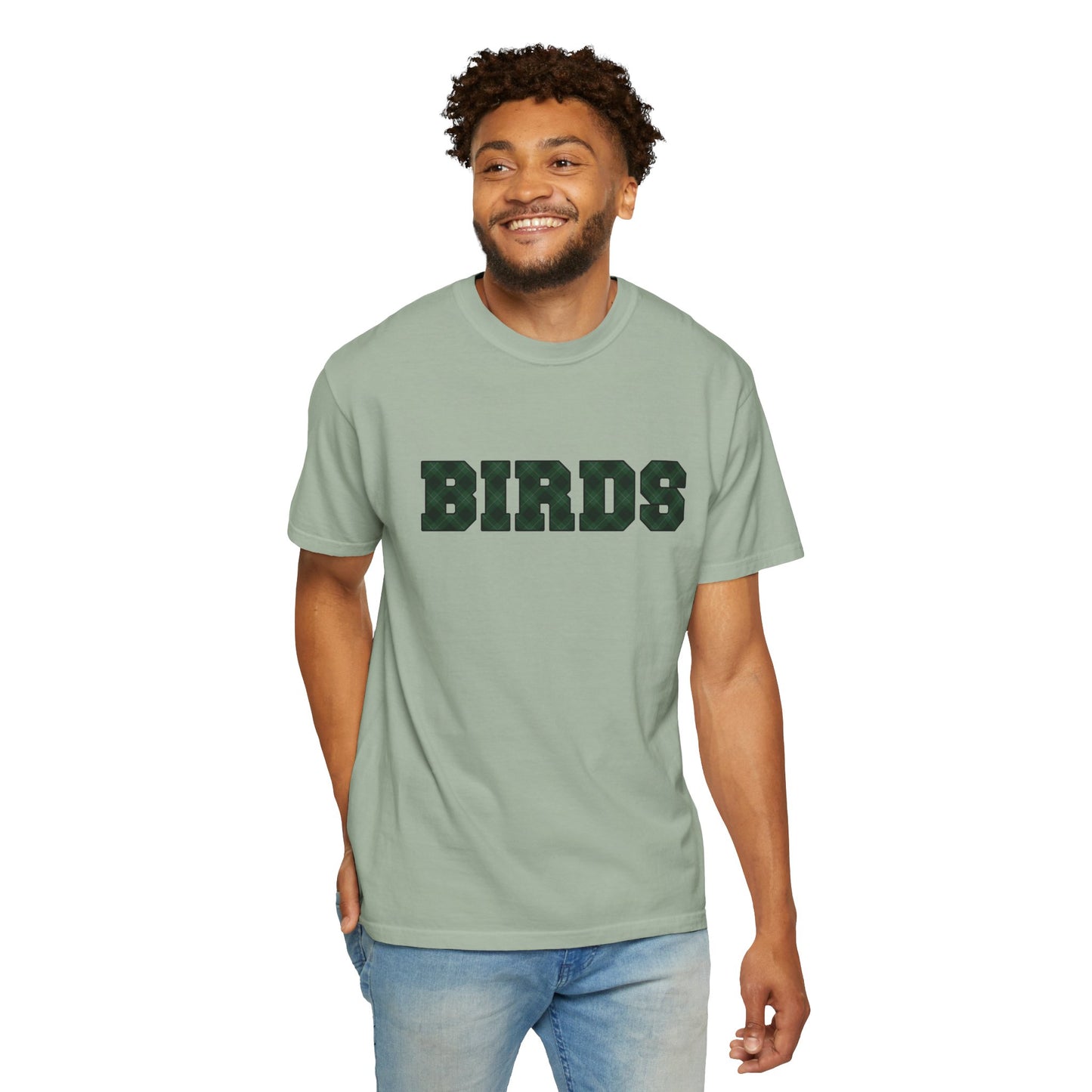 Birds Plaid Block Font Graphic Tee