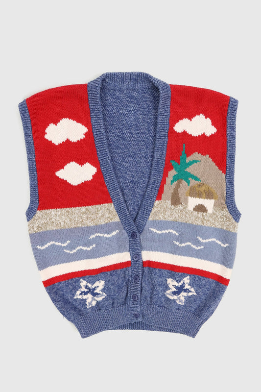 Vintage Beach Pattern Cardigan Sweater Vest Image 0