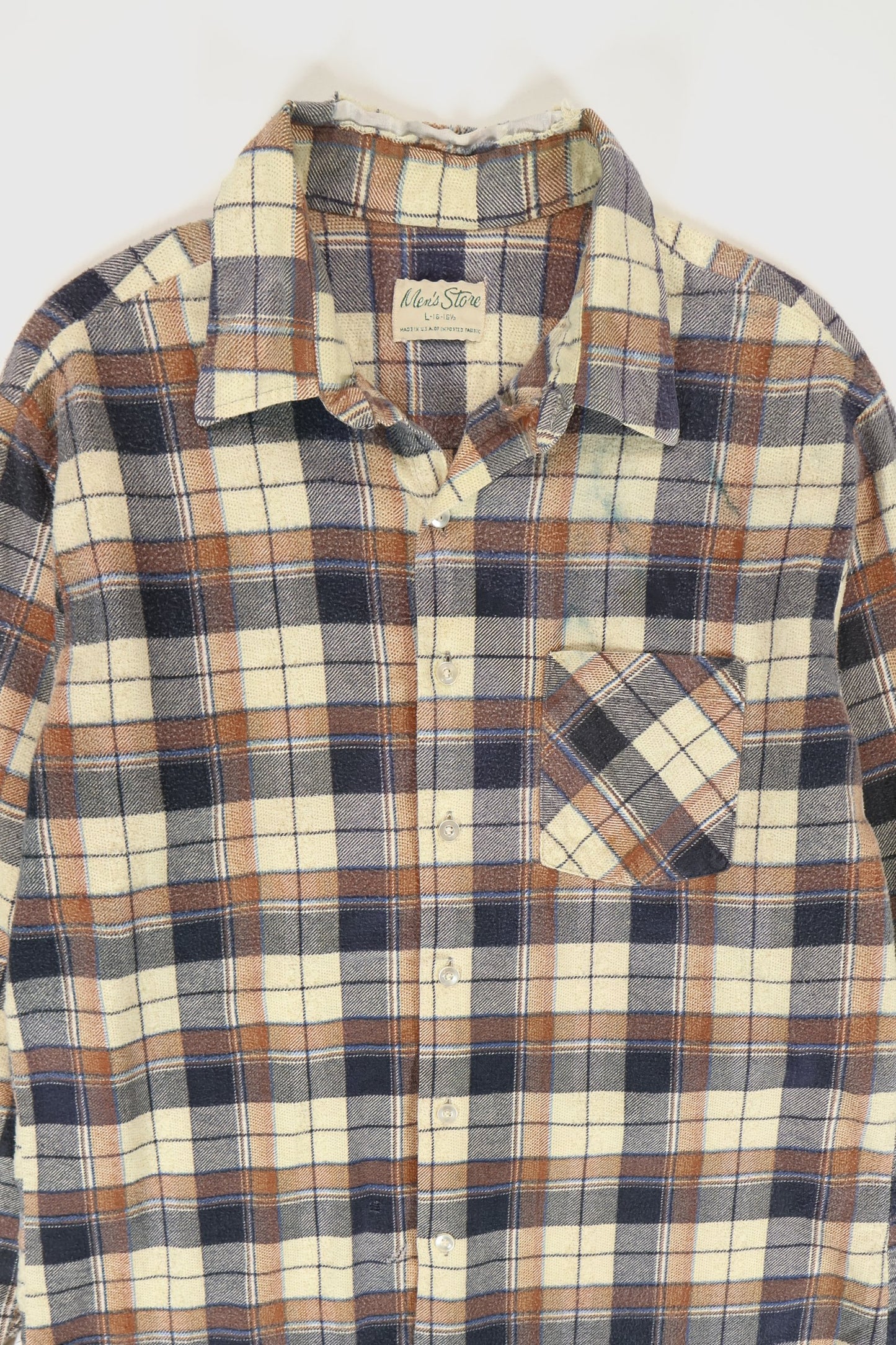 Vintage Frayed Plaid Button-Down Shirt Image 1