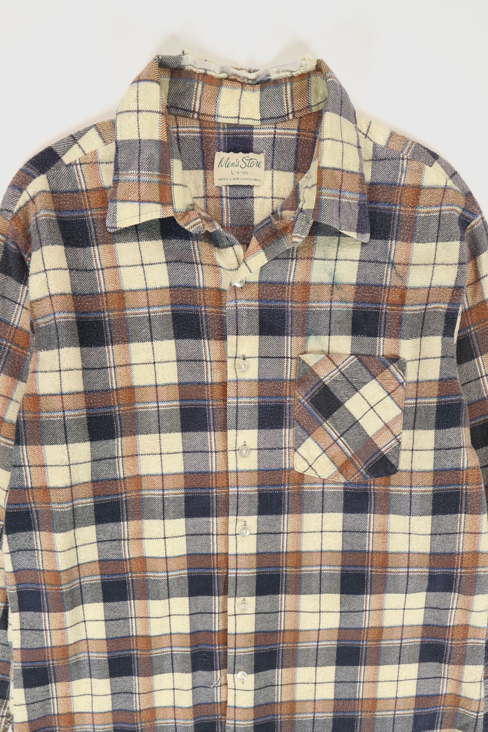 Vintage Frayed Plaid Button-Down Shirt Image 1