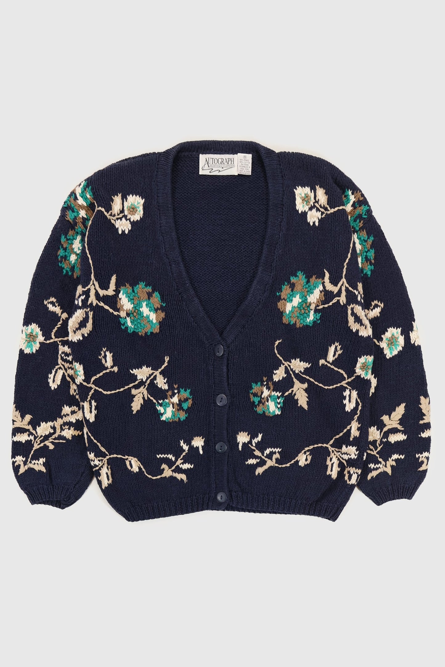 Vintage Knit Flower Pattern Cardigan Sweater Image 0
