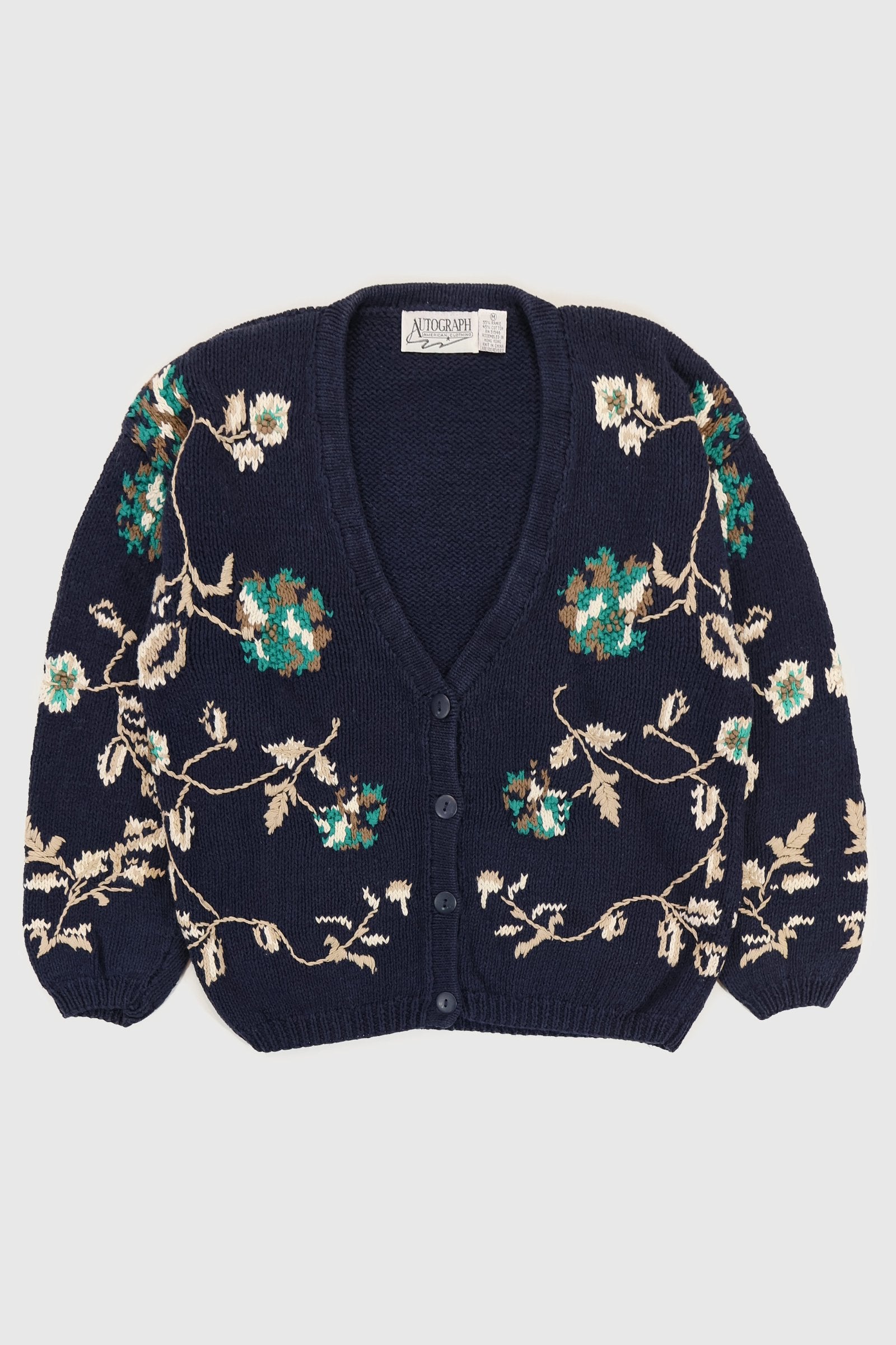 Vintage Knit Flower Pattern Cardigan Sweater Image 0
