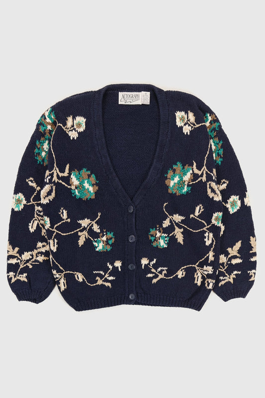 Vintage Knit Flower Pattern Cardigan Sweater Image 0
