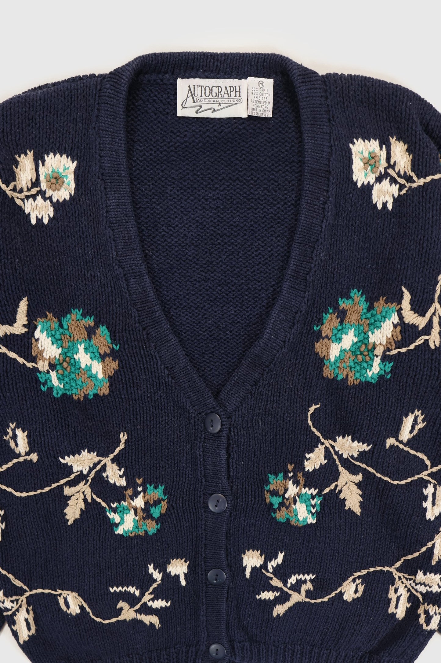Vintage Knit Flower Pattern Cardigan Sweater Image 1