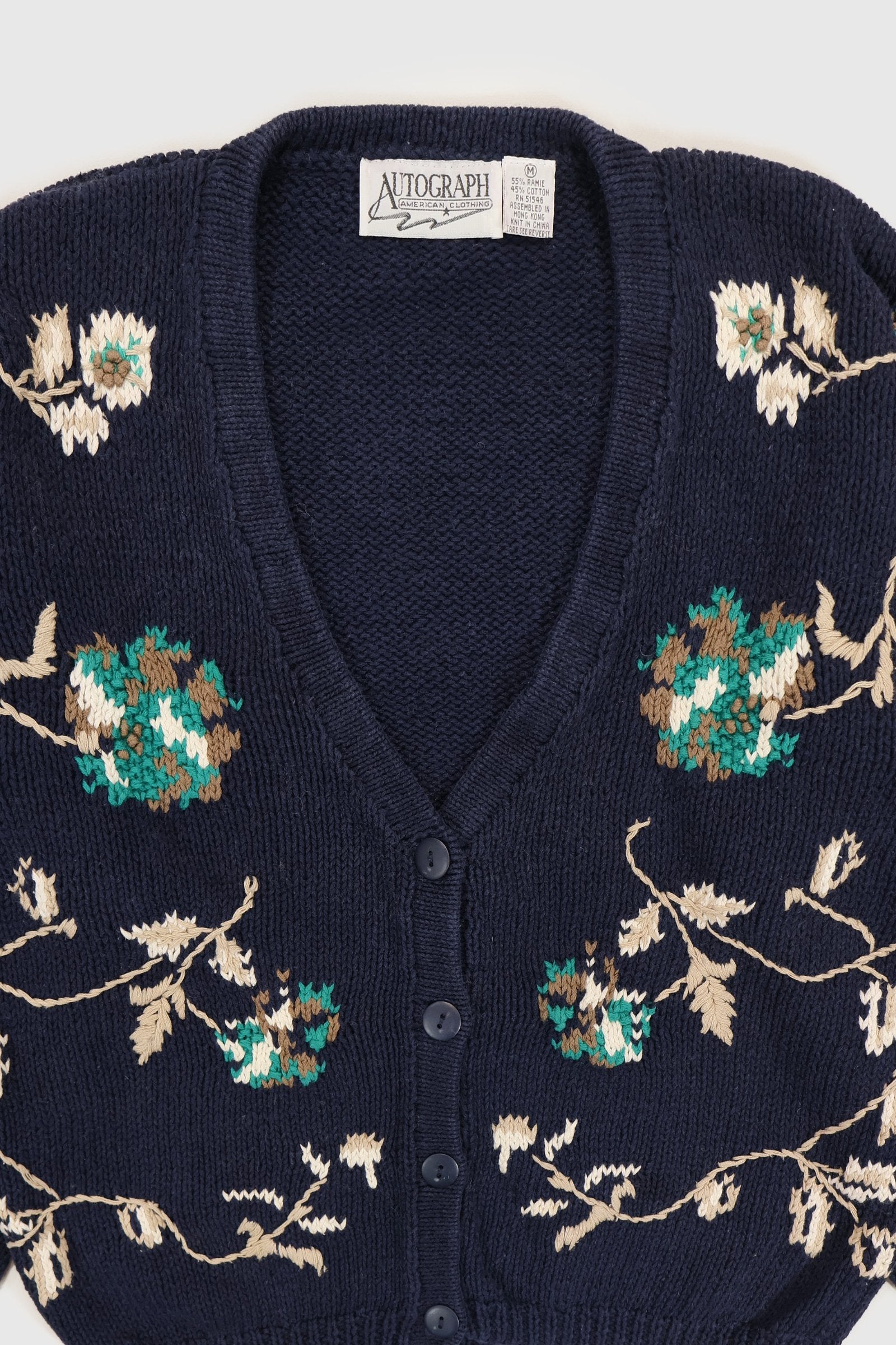 Vintage Knit Flower Pattern Cardigan Sweater Image 1