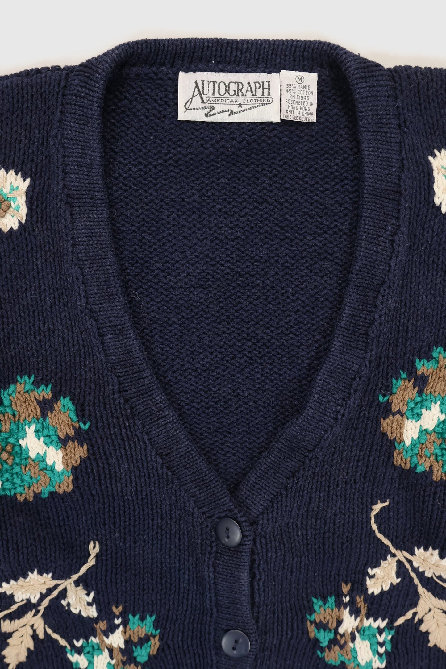 Vintage Knit Flower Pattern Cardigan Sweater Image 2
