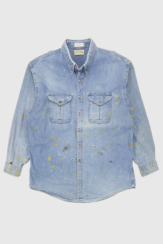 Vintage Distressed Denim Button-Down Shirt Image 0