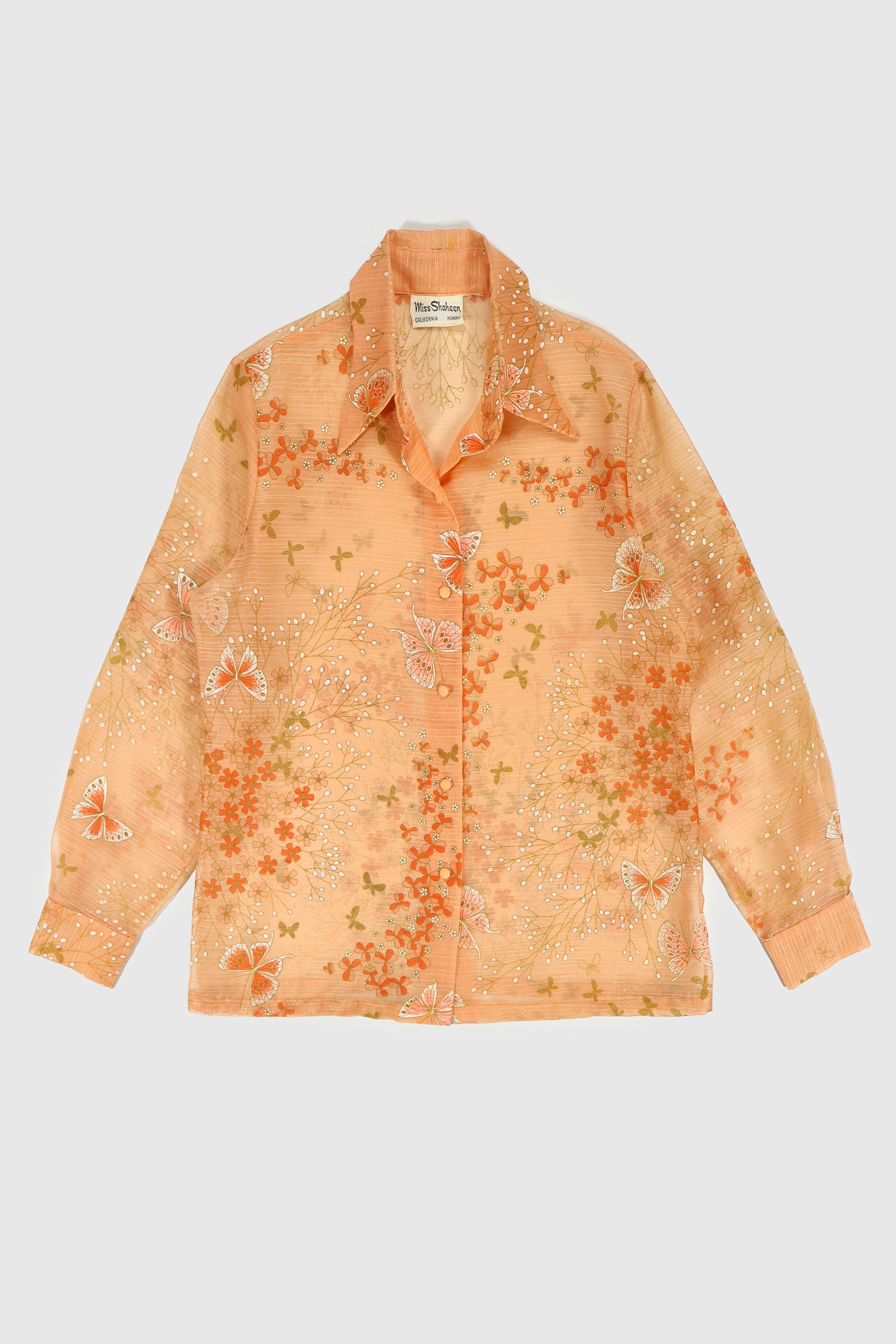 Vintage Butterfly Pattern Lace Button-Down Image 0