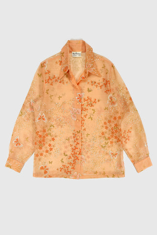 Vintage Butterfly Pattern Lace Button-Down