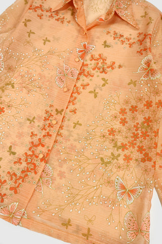 Vintage Butterfly Pattern Lace Button-Down
