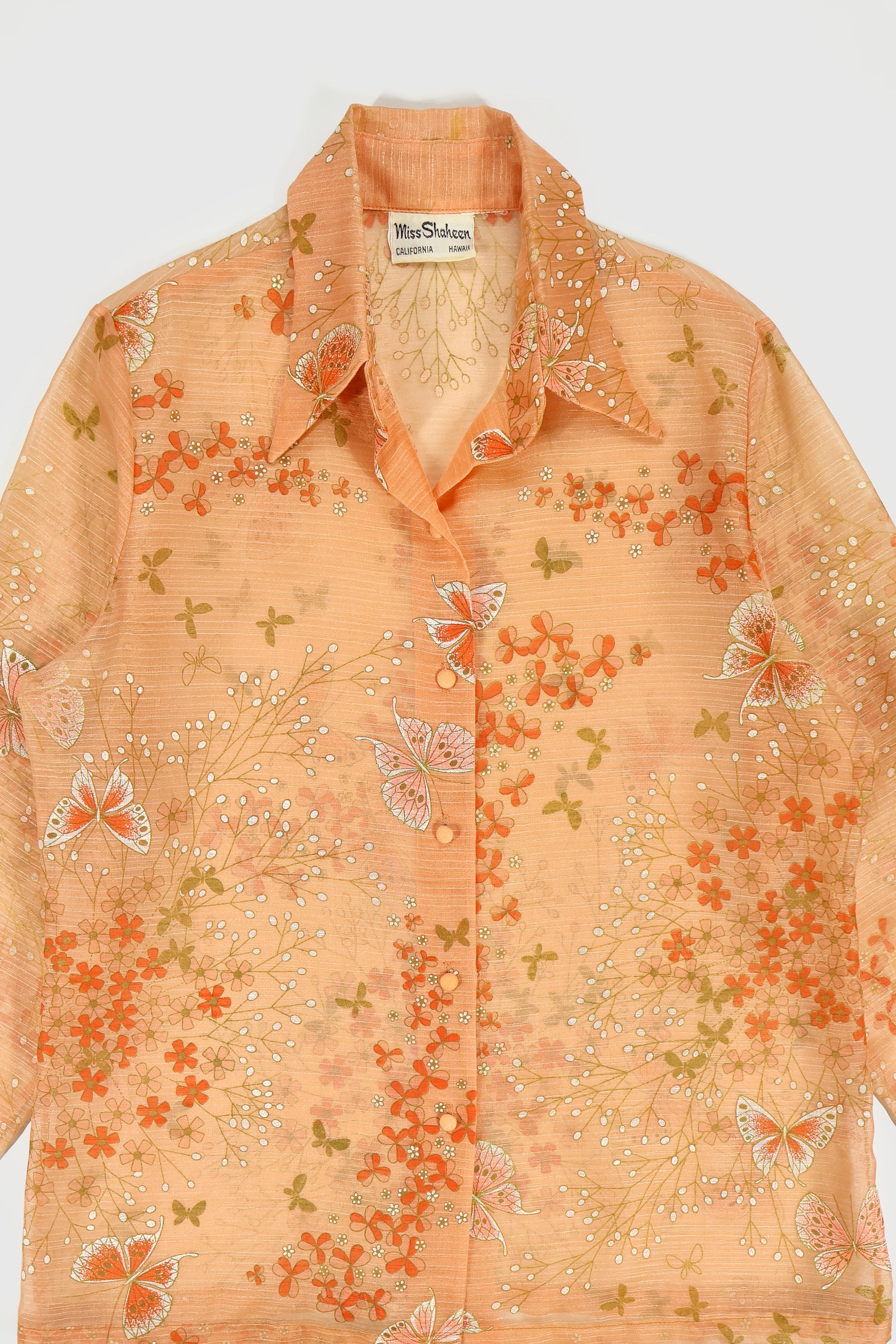 Vintage Butterfly Pattern Lace Button-Down Image 3