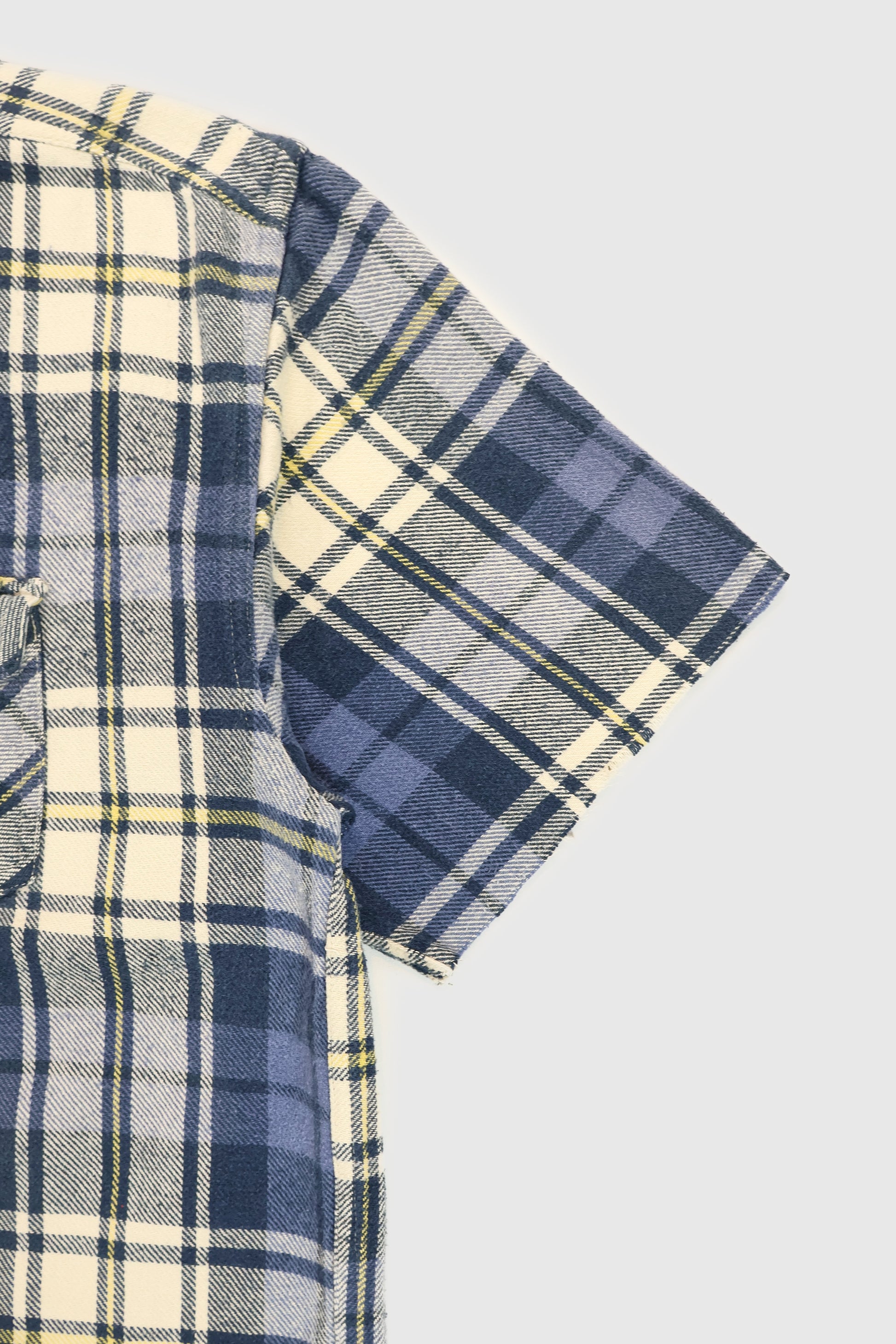 Vintage Plaid Short Sleeve Cut Off Button-Down Shirt Image 4