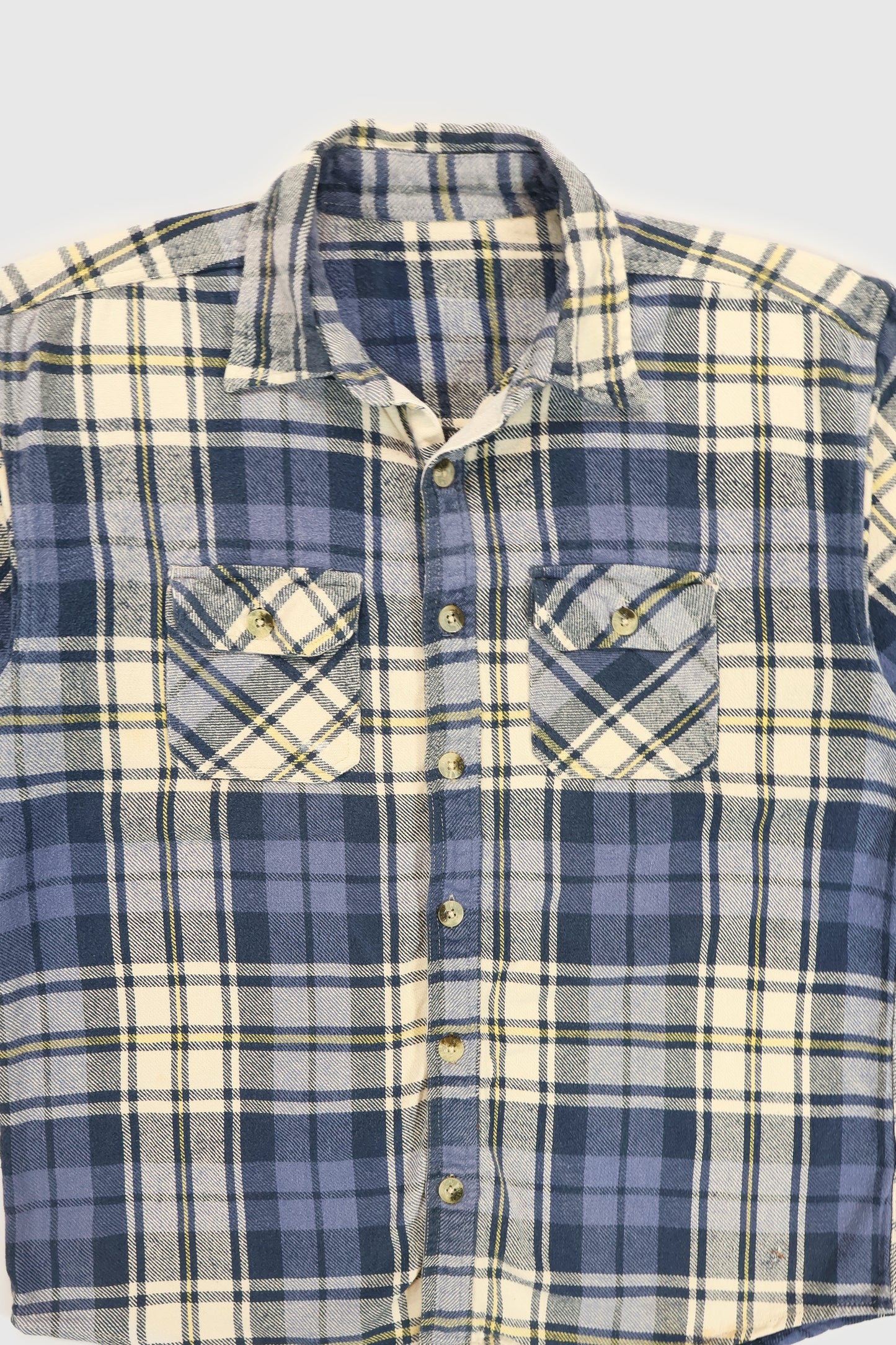 Vintage Plaid Short Sleeve Cut Off Button-Down Shirt Image 5