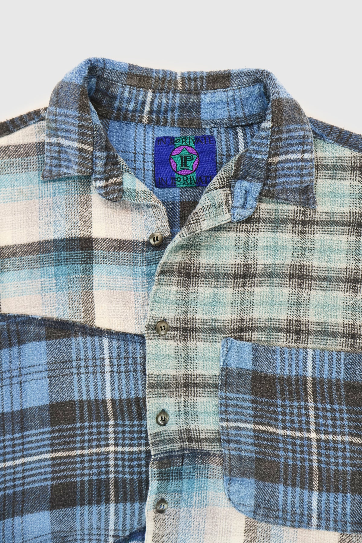 Vintage Spliced Flannel Button-Down Shirt Image 3