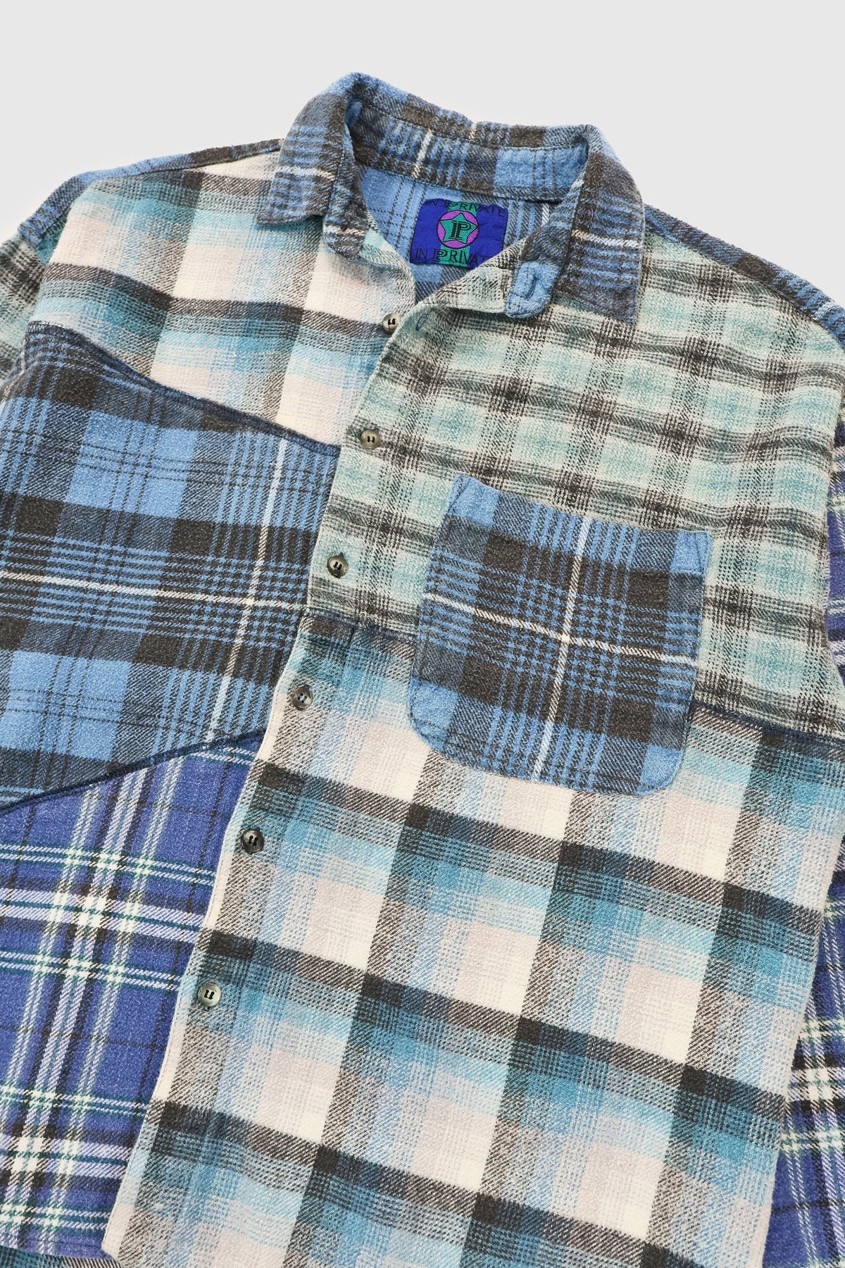 Vintage Spliced Flannel Button-Down Shirt Image 2
