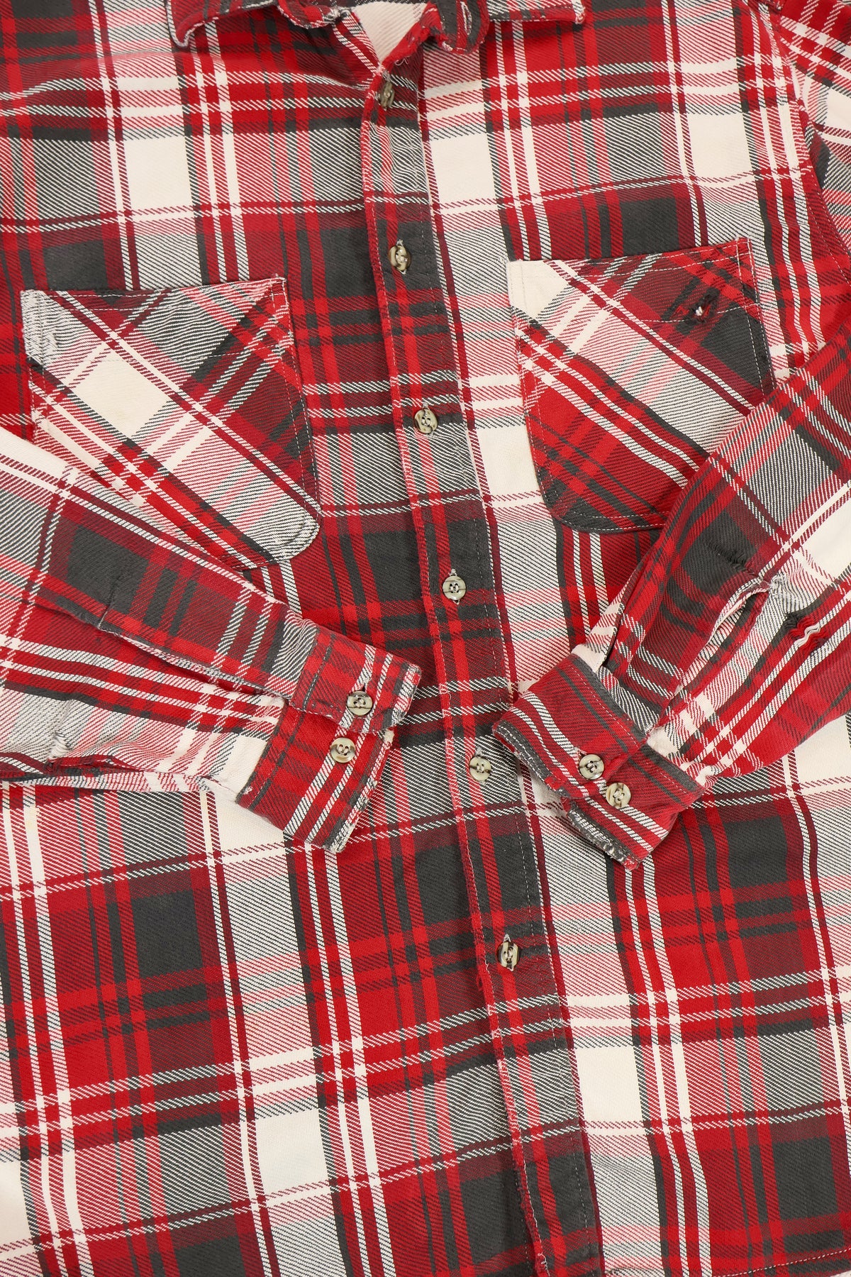 Vintage Distressed Red Plaid Button-Down Shirt Image 4