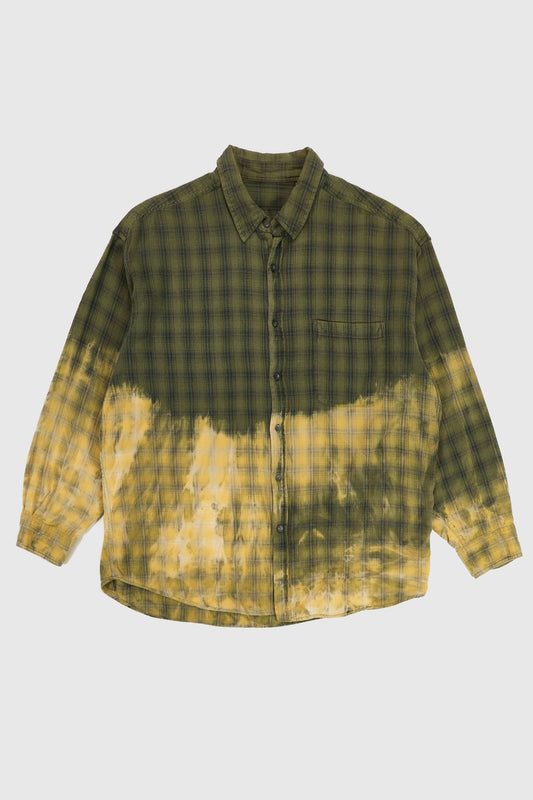 Vintage Green Plaid 50/50 Bleach Button-Down Shirt Image 0