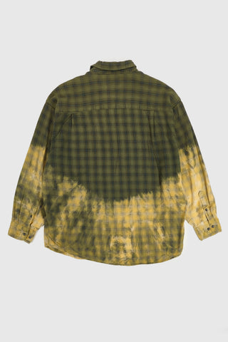 Vintage Green Plaid 50/50 Bleach Button-Down Shirt