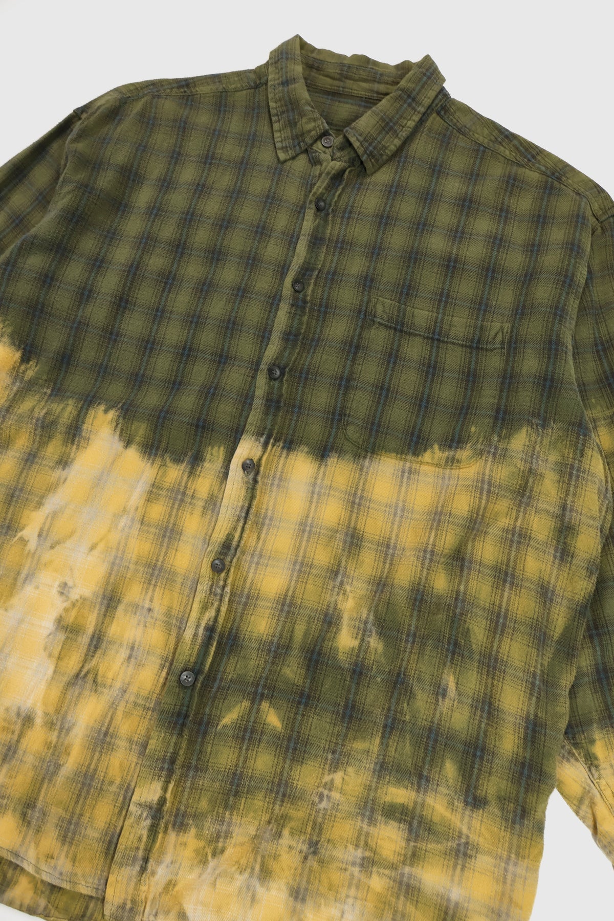 Vintage Green Plaid 50/50 Bleach Button-Down Shirt Image 2