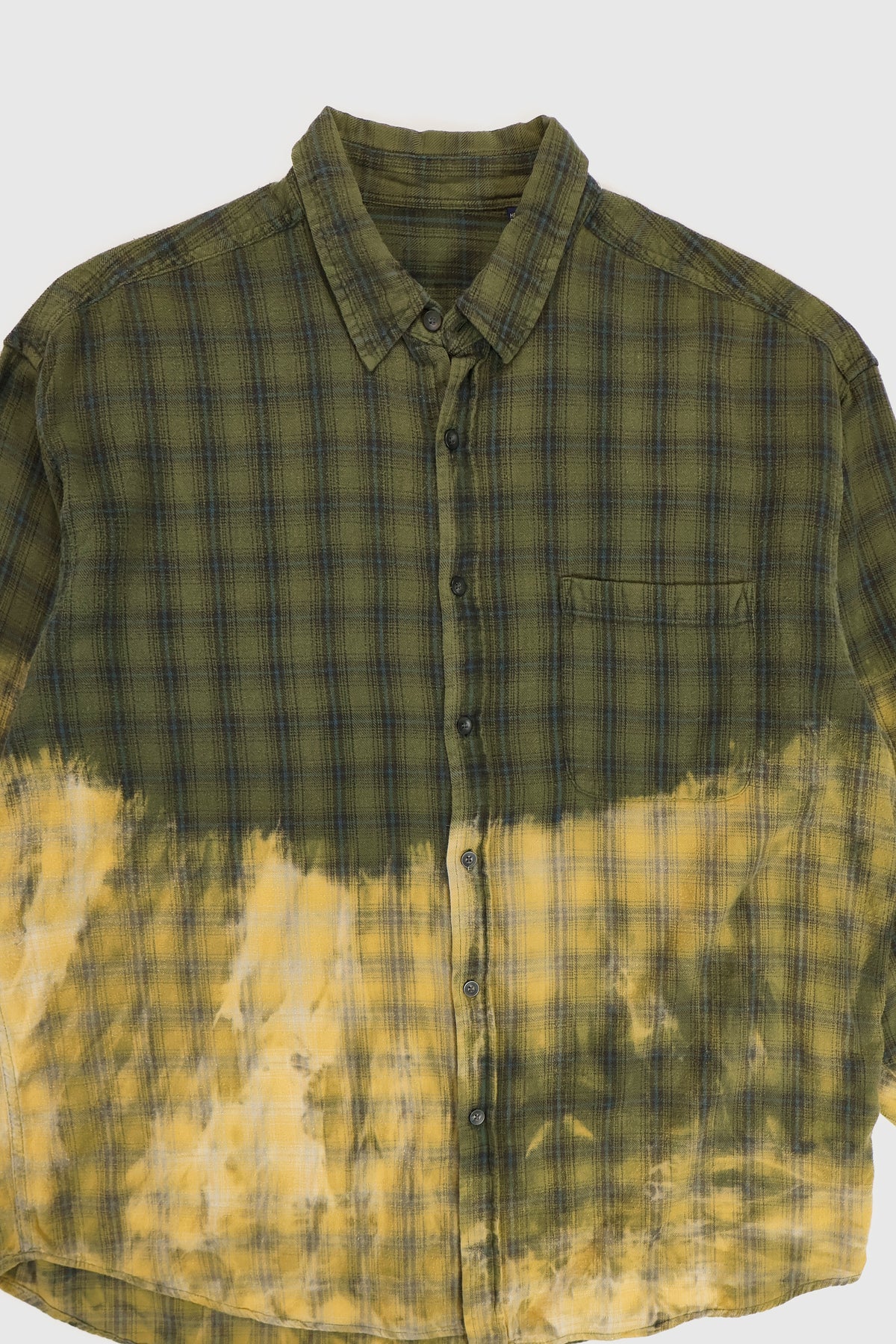 Vintage Green Plaid 50/50 Bleach Button-Down Shirt Image 4