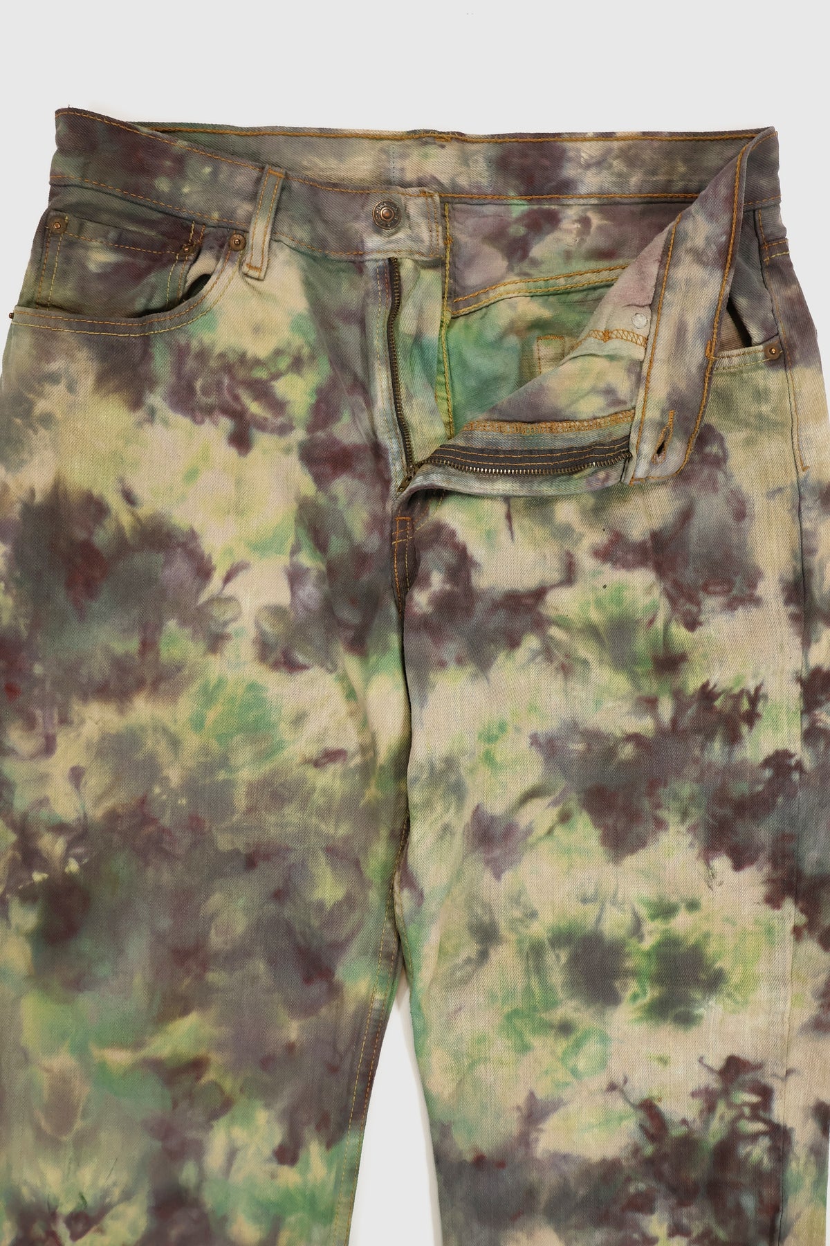 Vintage Relaxed Fit Green Pattern Dye Tech Jeans Image 3