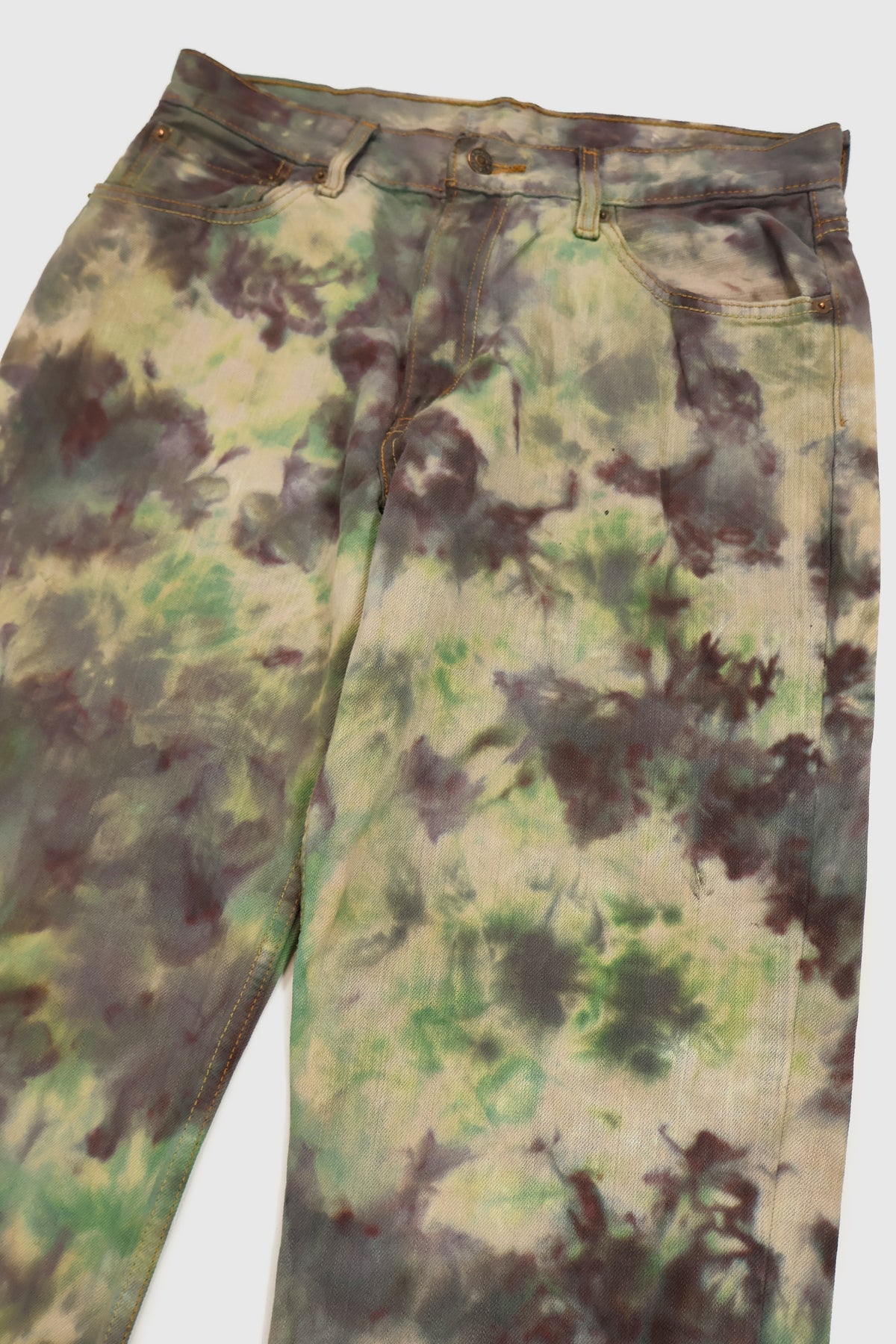 Vintage Relaxed Fit Green Pattern Dye Tech Jeans Image 2