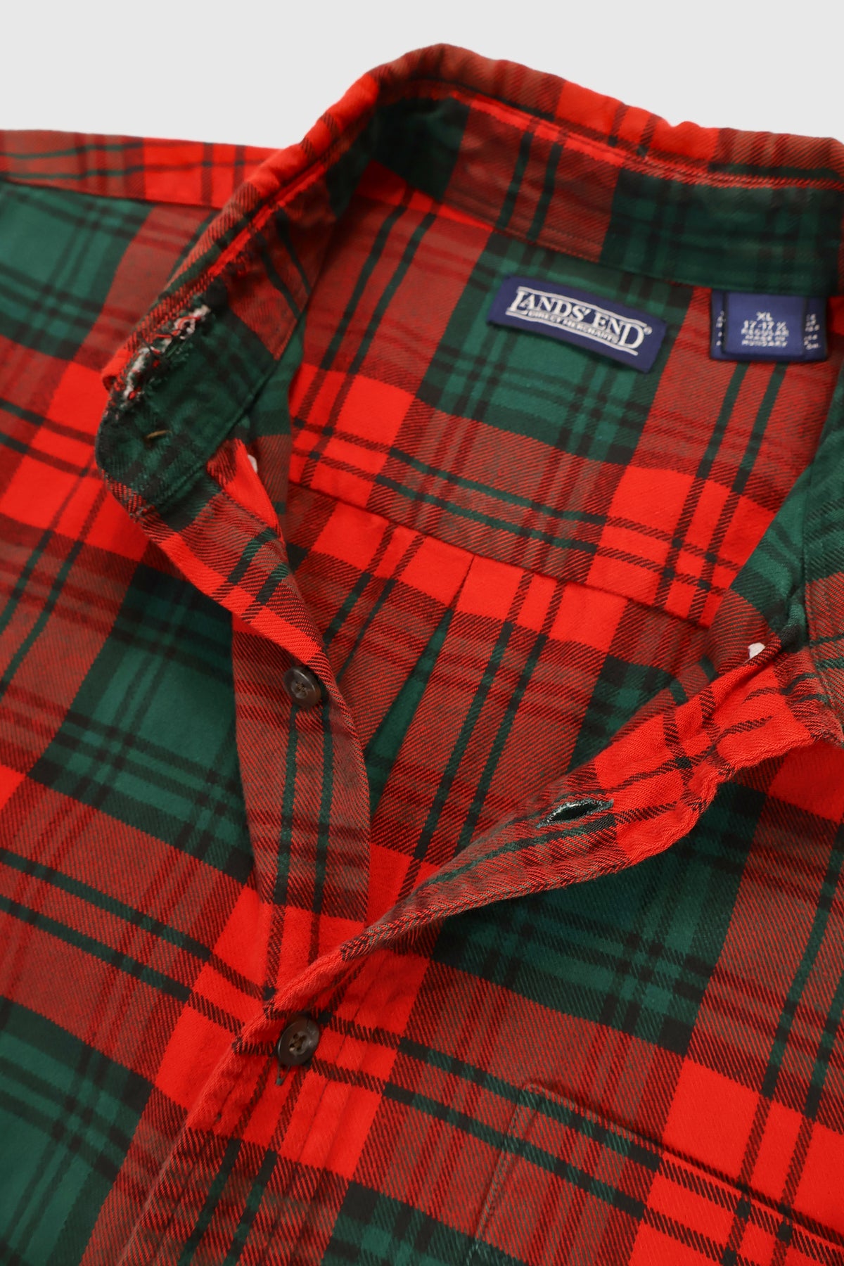 Vintage Frayed Land's End Plaid Button-Down Shirt Image 4