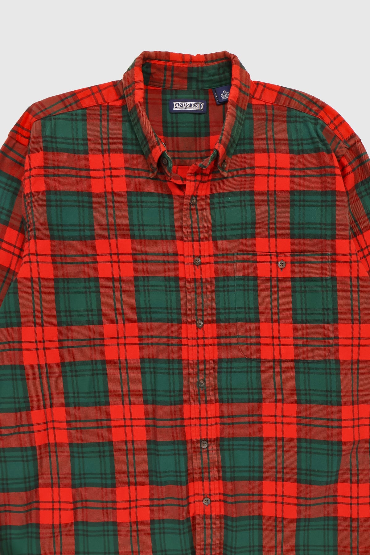 Vintage Frayed Land's End Plaid Button-Down Shirt Image 1