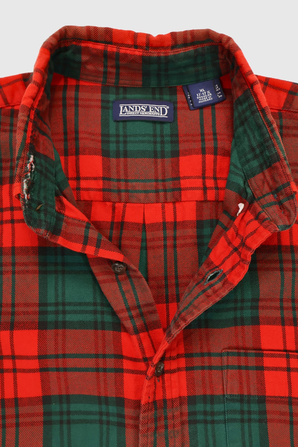 Vintage Frayed Land's End Plaid Button-Down Shirt Image 3