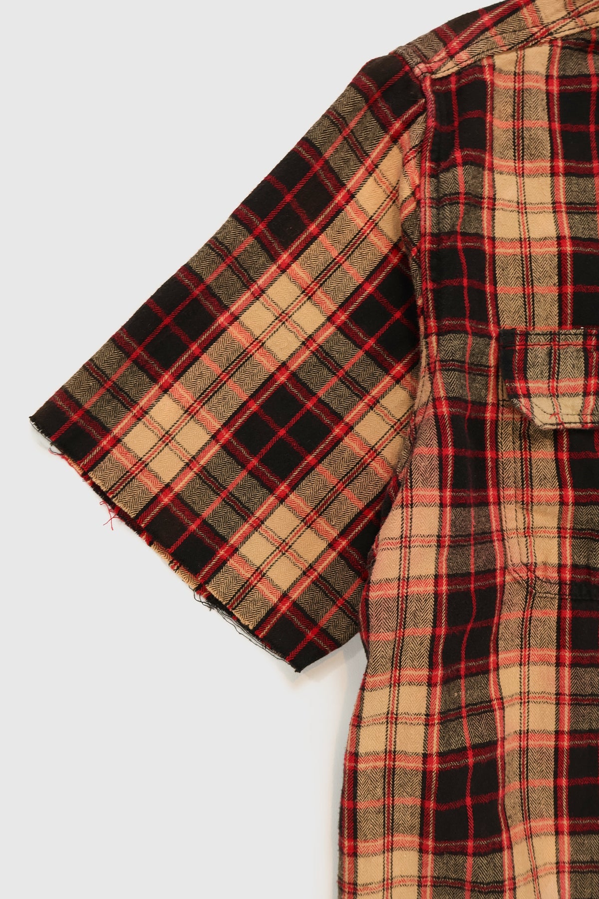 Vintage Plaid Short Sleeve Cutoff Button-Down Shirt Image 4
