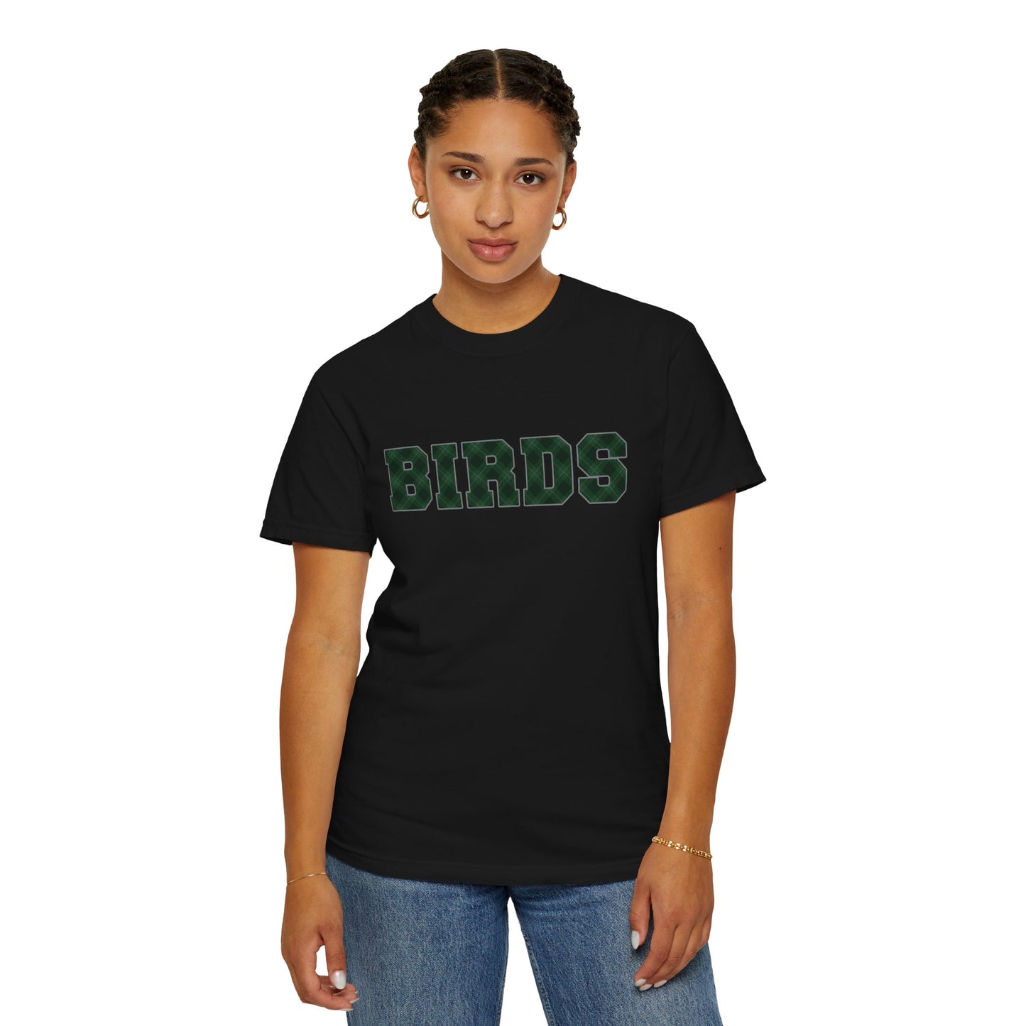Birds Plaid Block Font Graphic Tee